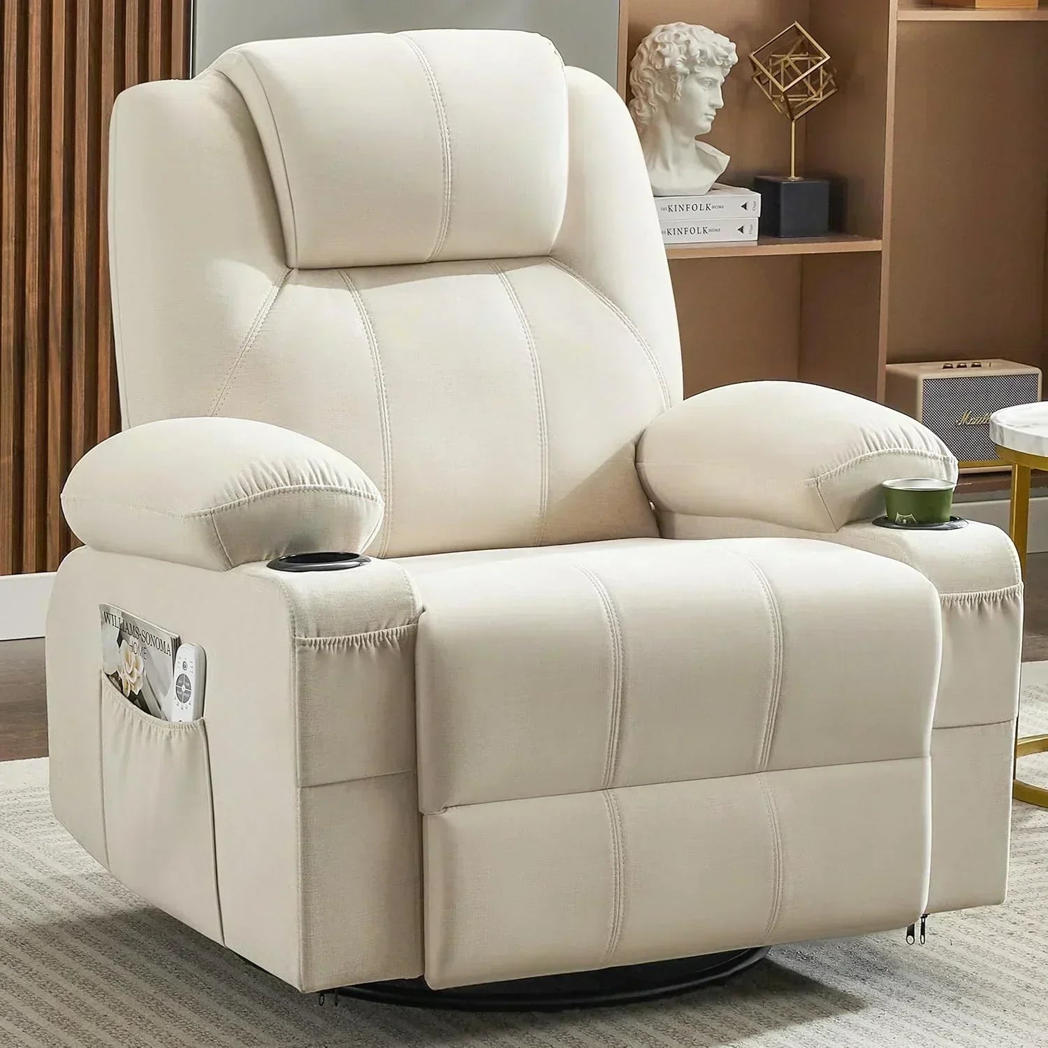 Large Swivel Rocking Recliner with Massage Function 360 Degree Swivel Rocking Single Sofa