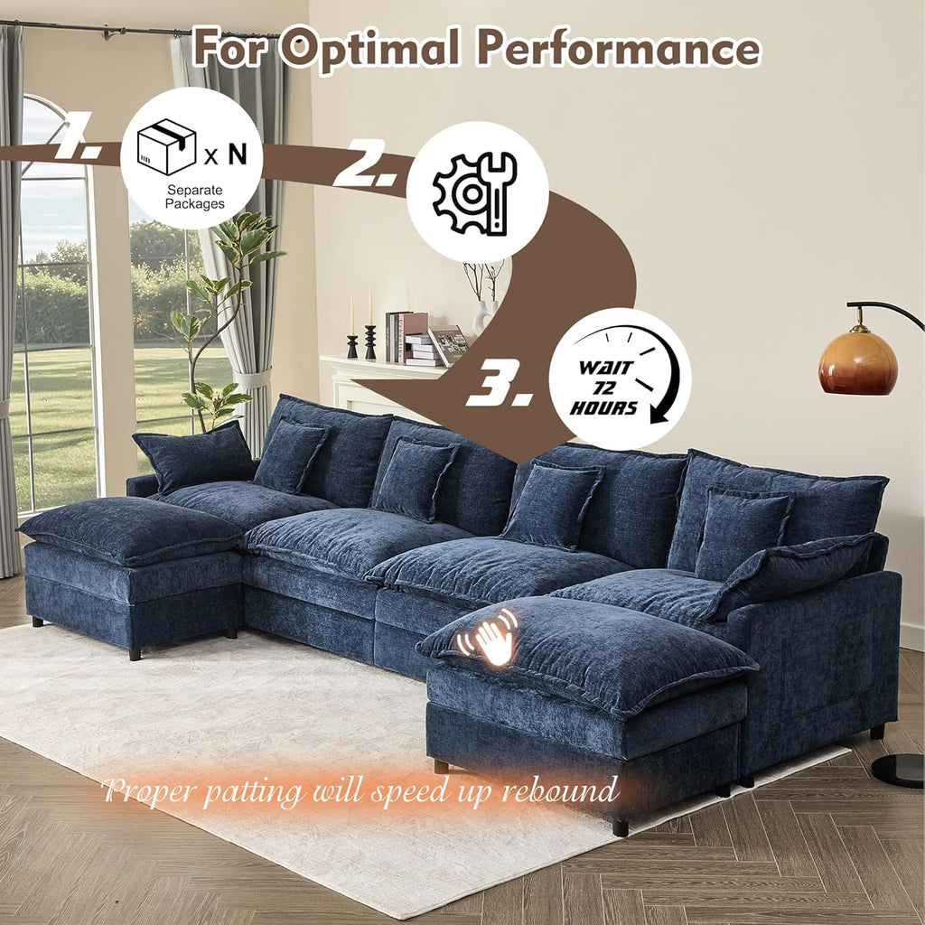 108 Inch U Shape Sofa Sectional Sofa Comfortable Cloud Sofa with Removable Footstool