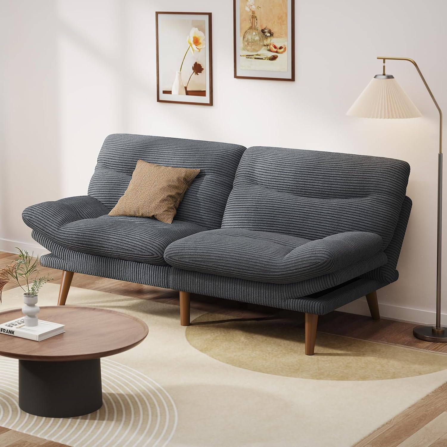 Convertible Futon Sofa Bed 66 Inch Corduroy Futon Sofa Recliner Sofa Bed for Small Spaces