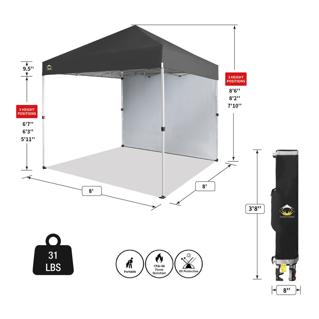 CROWN SHADES 10'x10' Instant Canopy Tent with 1 Sidewall with One Push Setup Sun Shelter for Events Parties Sky Blue
