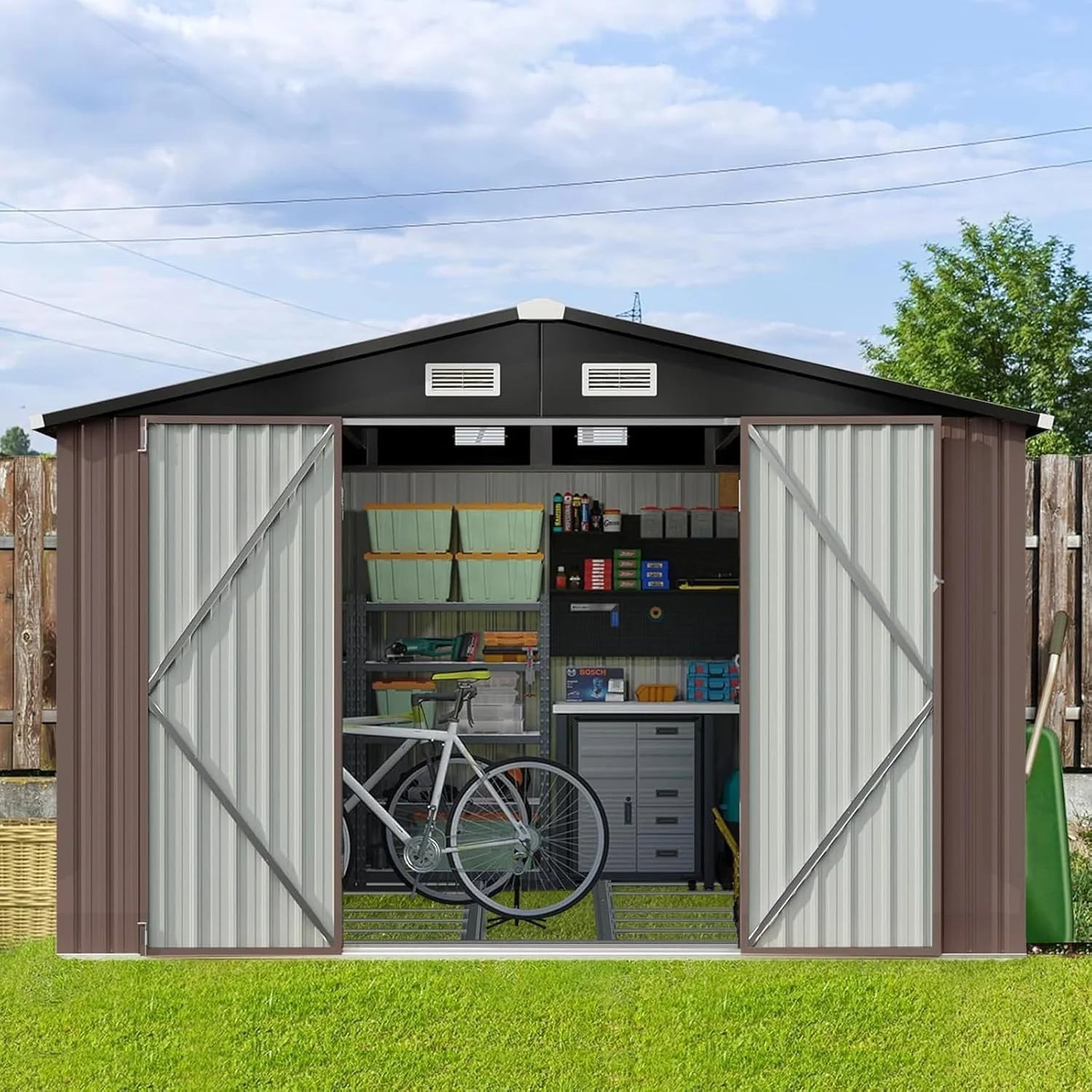 Aoxun 6.2x4ft Shed Outdoor Storage Shed with Lockable Door Metal Garden Tool Shed