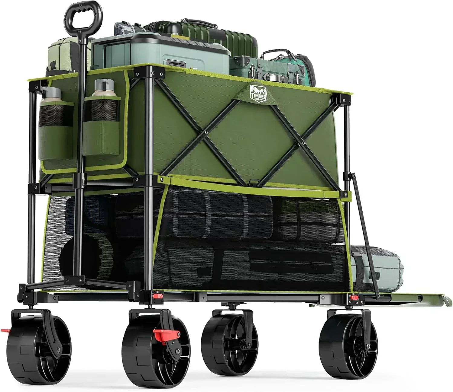 400L Large Capacity Folding Double Decker Cart with Brakes 54 Inch Extra Long Extended Cart