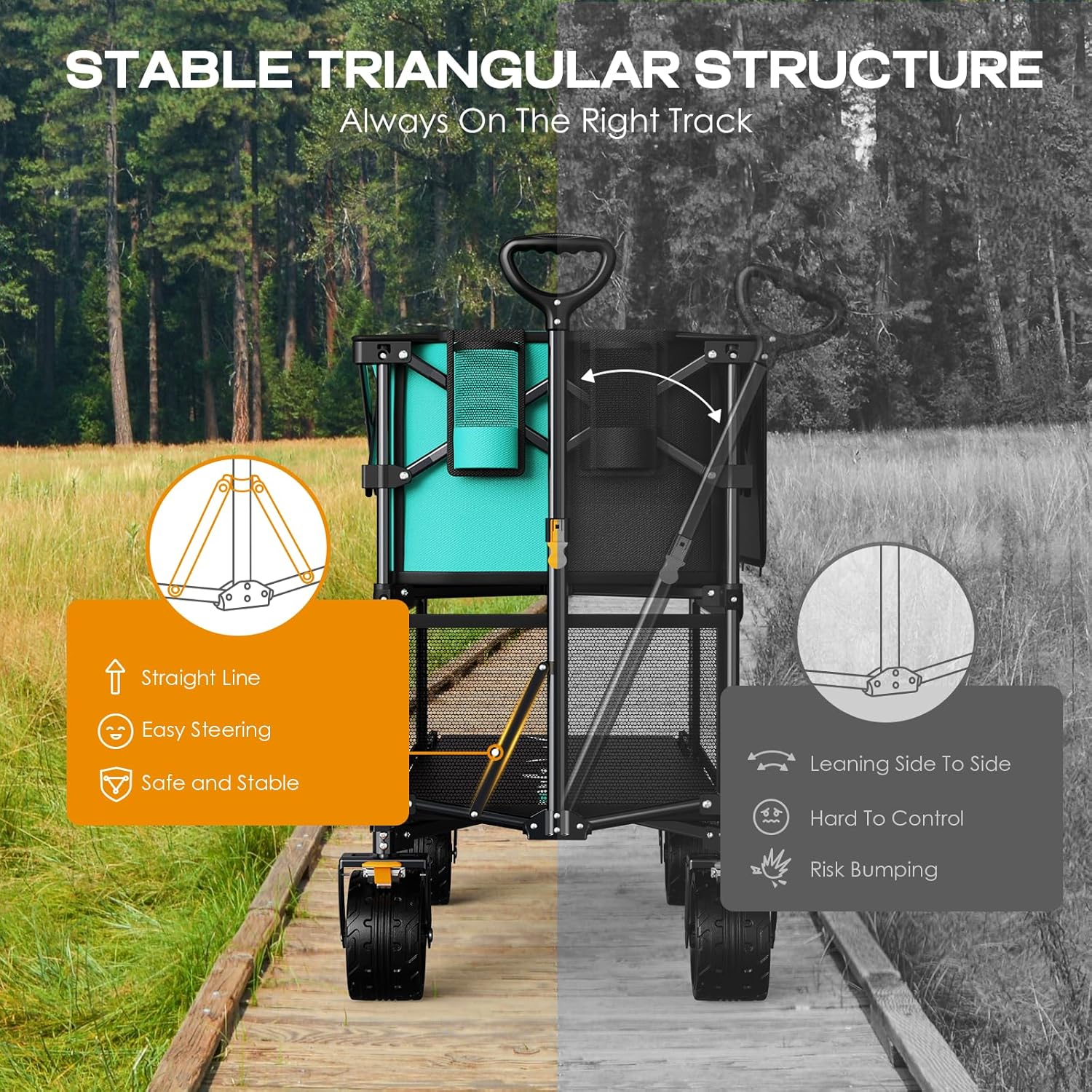 Foldable 50''L Extra Long Double Decker Wagon for Sport 400L Collapsible Heavy Duty Wagon Cart