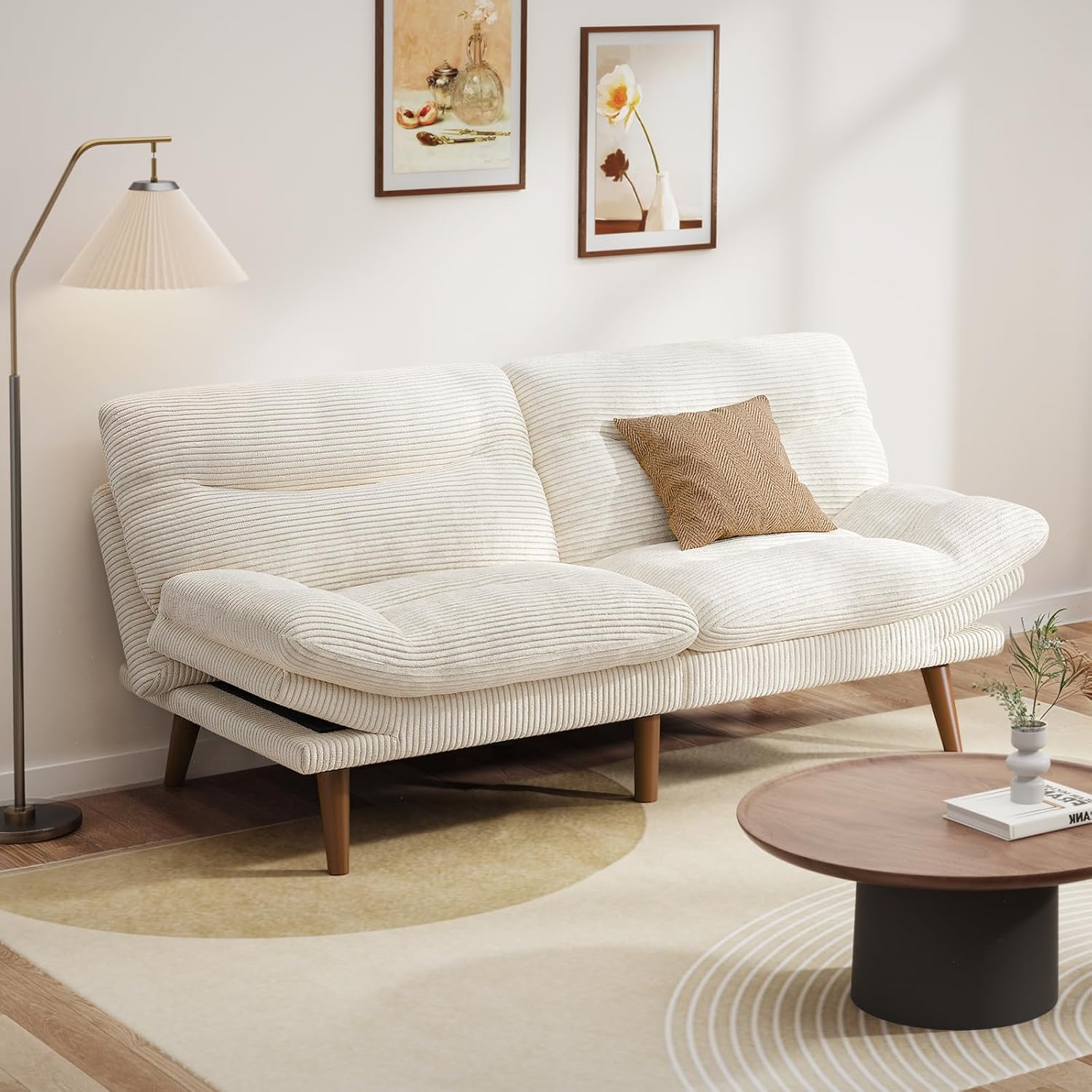Convertible Futon Sofa Bed 66 Inch Corduroy Futon Sofa Recliner Sofa Bed for Small Spaces