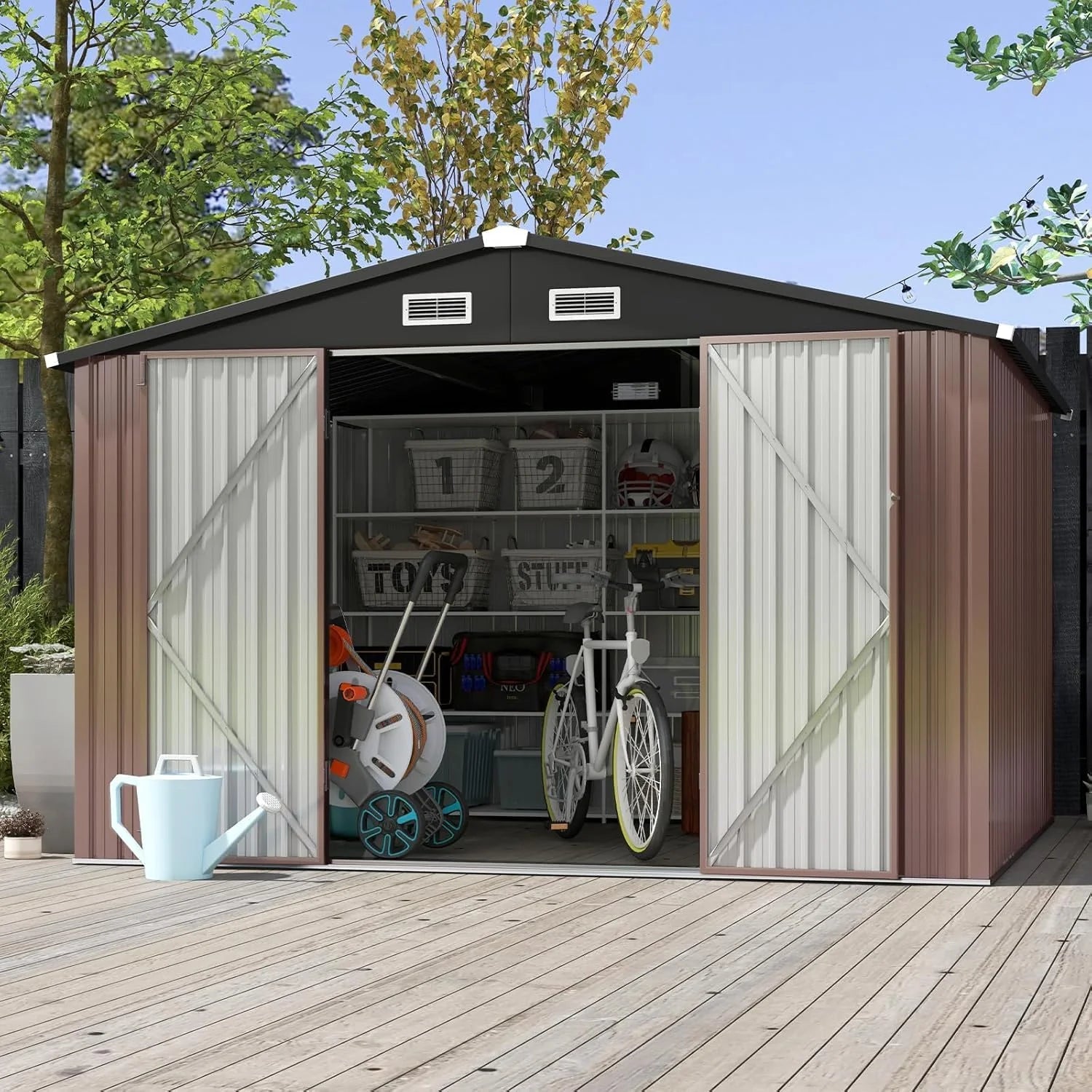 Aoxun 6.2x4 FT Shed Outdoor Storage Shed with Lockable Doors Sloping Roof Metal Garden