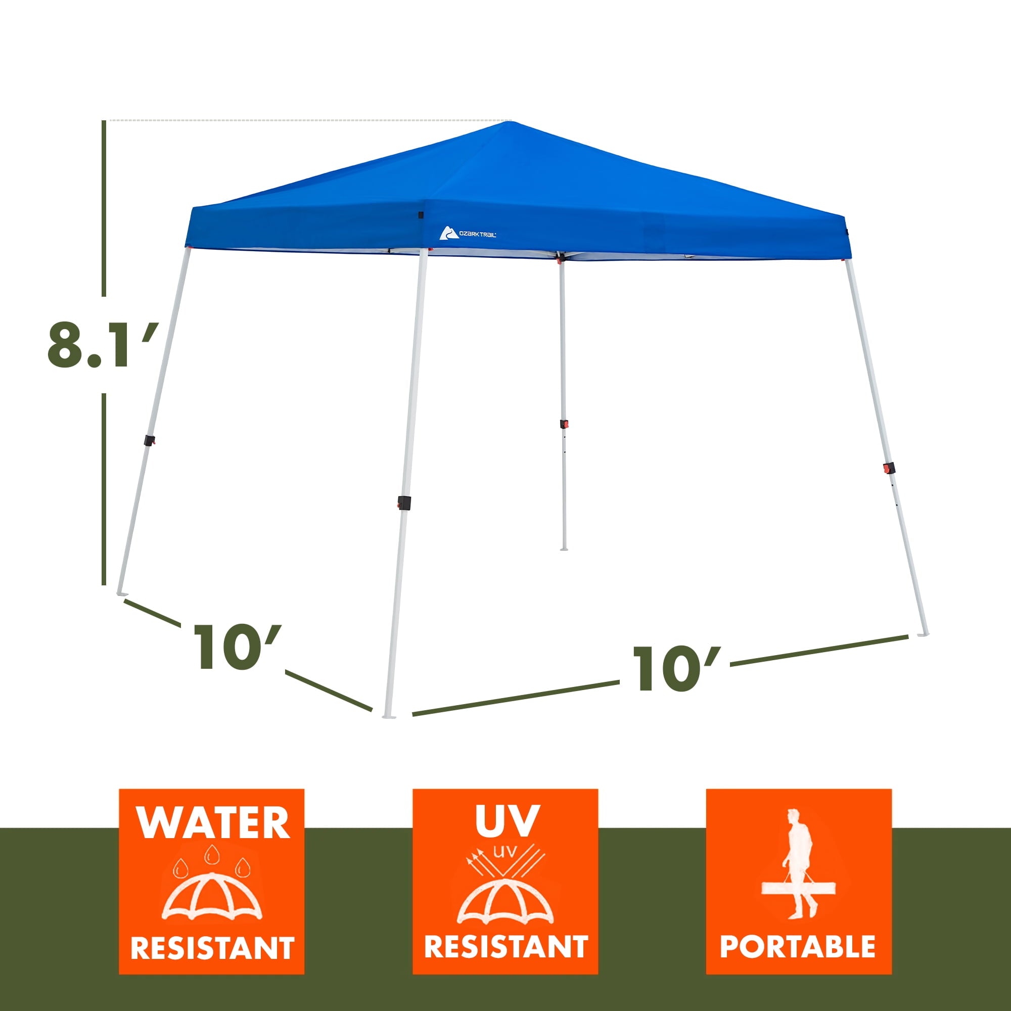 Ozark Trail 10' x 10' Instant Slant Leg Pop-up Outdoor Canopy, Blue