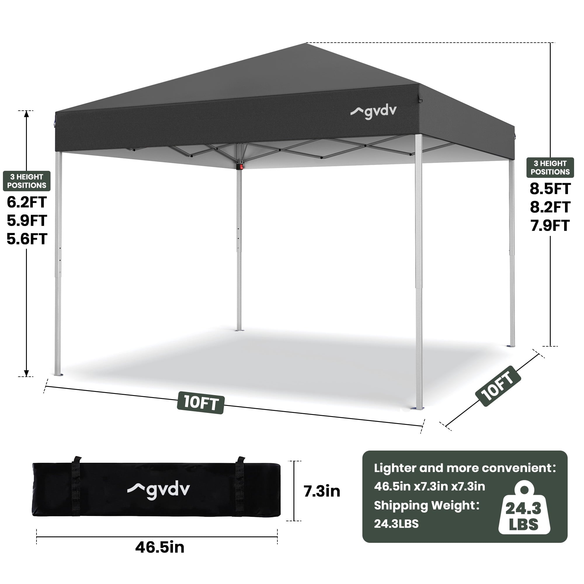 GVDV Canopy Tent, 10x10 ft Easy Pop up Outdoor Canopy Tent, Portable Straight Leg Gazebo Instant Canopy, Blue
