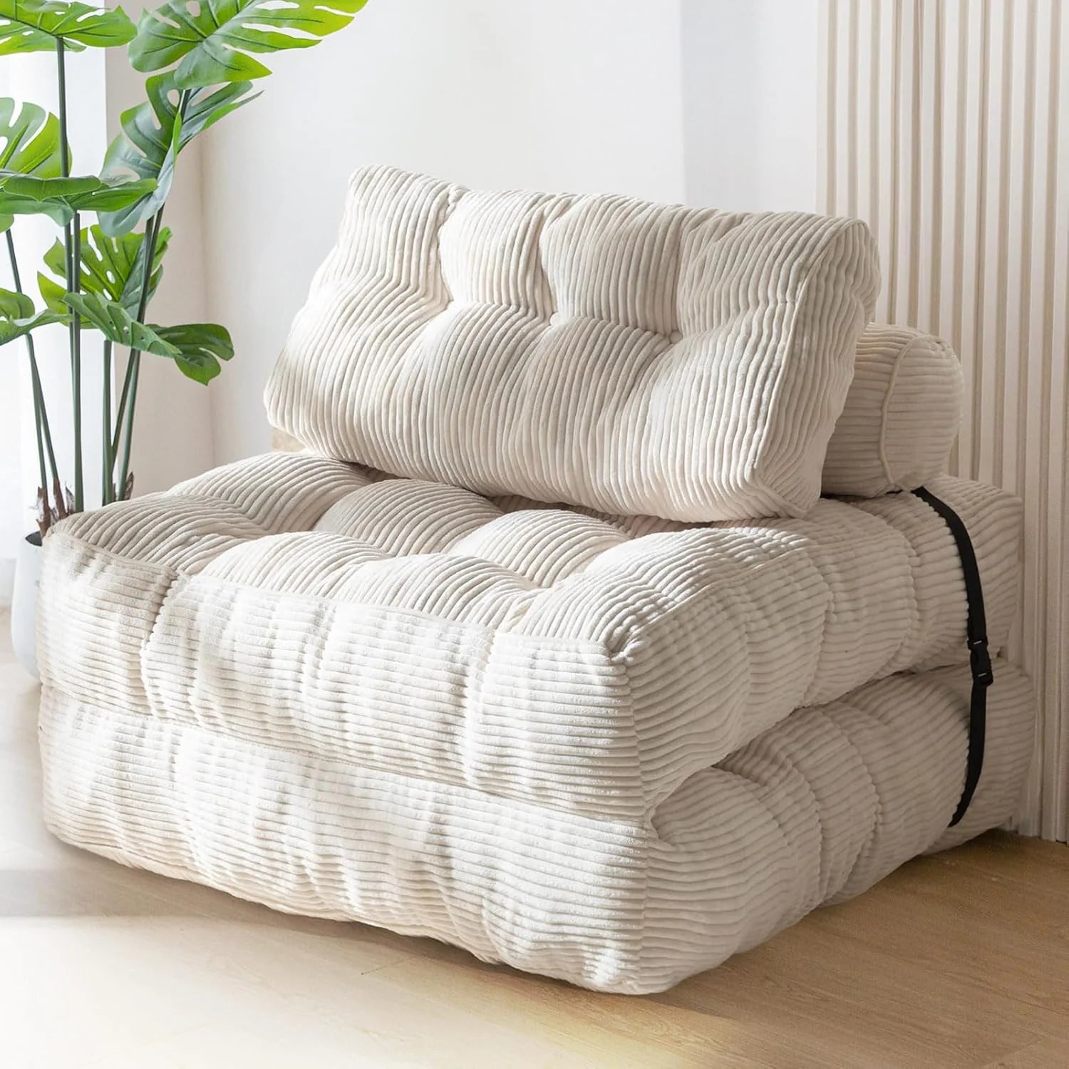 MAXYOYO Folding Sofa Bed, Convertible Sleeper Chair with Pilow Foldable Mattress with Back Support, Portable Fold Out Chair Bed Comfy Floor Sofa Lounge for Living Room Bedroom, Beige, Double