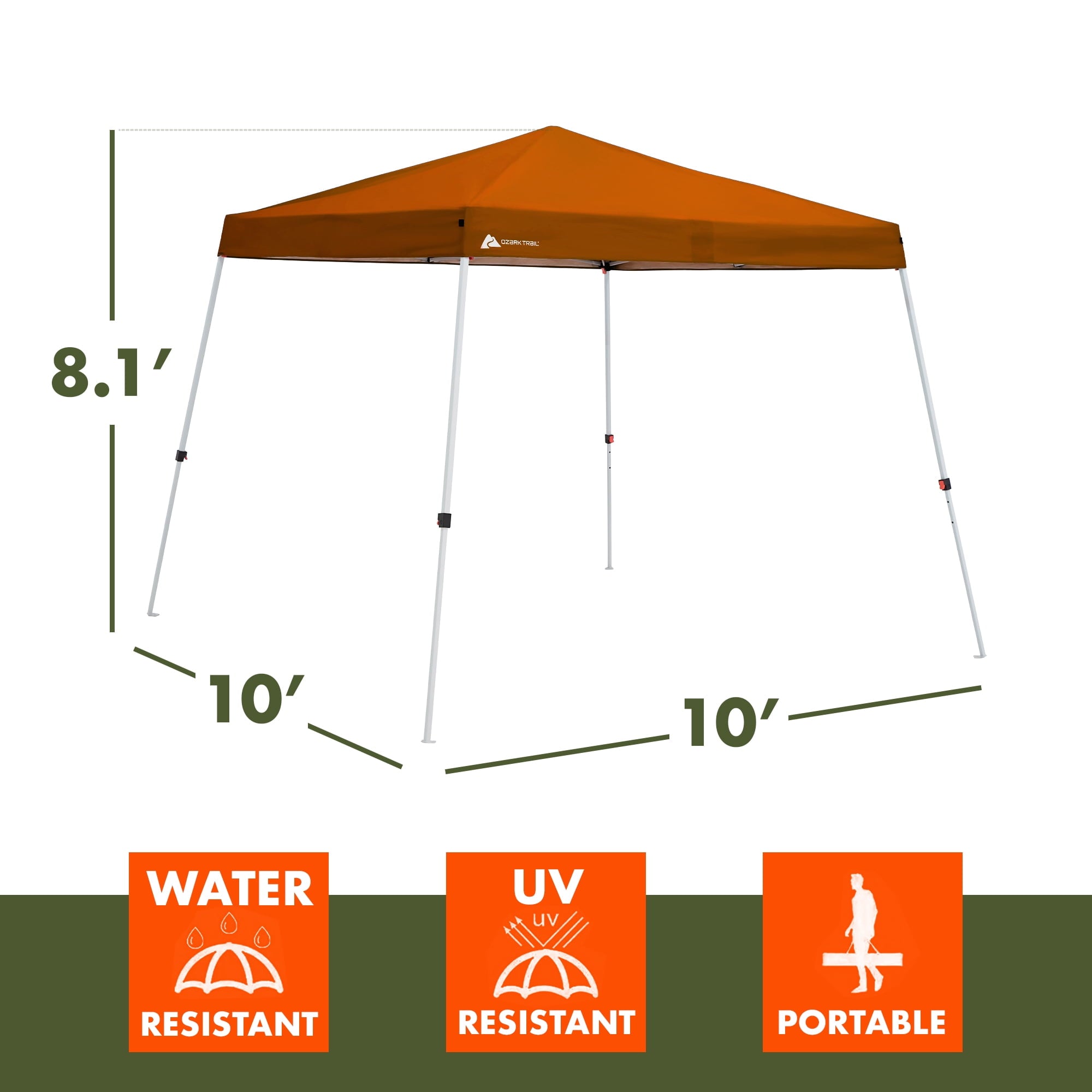 Ozark Trail 10' x 10' Instant Slant Leg Pop-up Outdoor Canopy, Blue