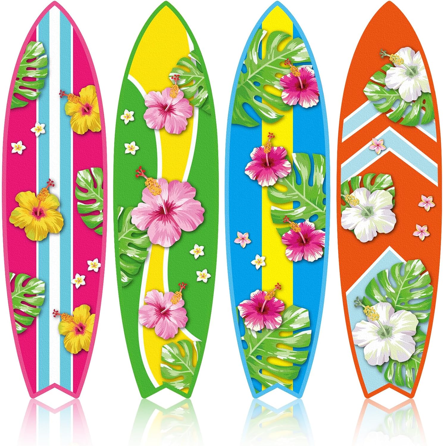 Blulu 4 Pcs Surfboard Wall Decor Surfboard Wall Hanging Sign Wooden Beach Decoration Summer Theme Decor Hawaiian Luau Party Decoration for Home Bar Aloha Tropical Birthday Party(Tiki)