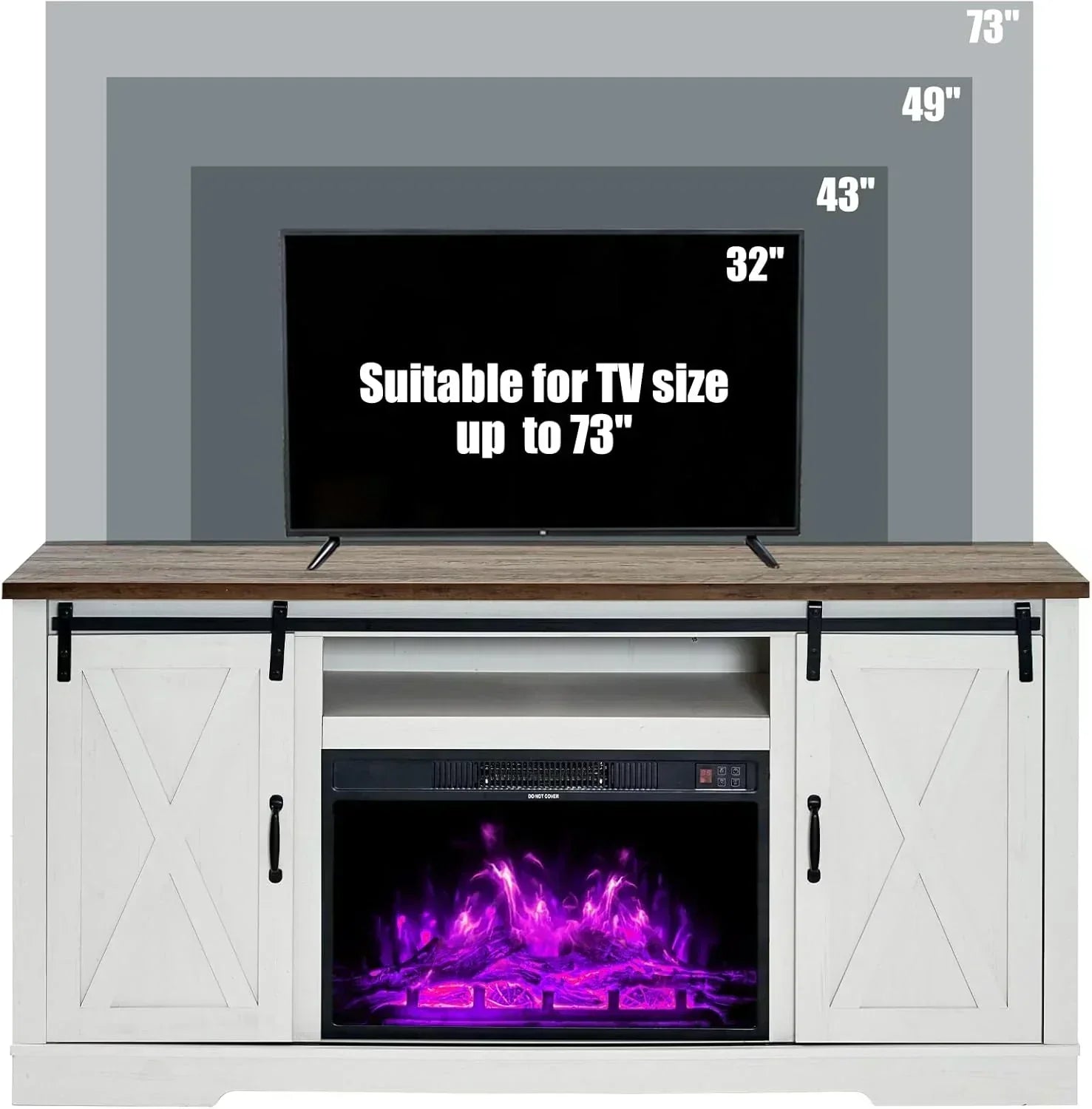AMERLIFE Fireplace TV Stand with Sliding Barn Door  Farmhouse 63 Fireplace Entertainment Center