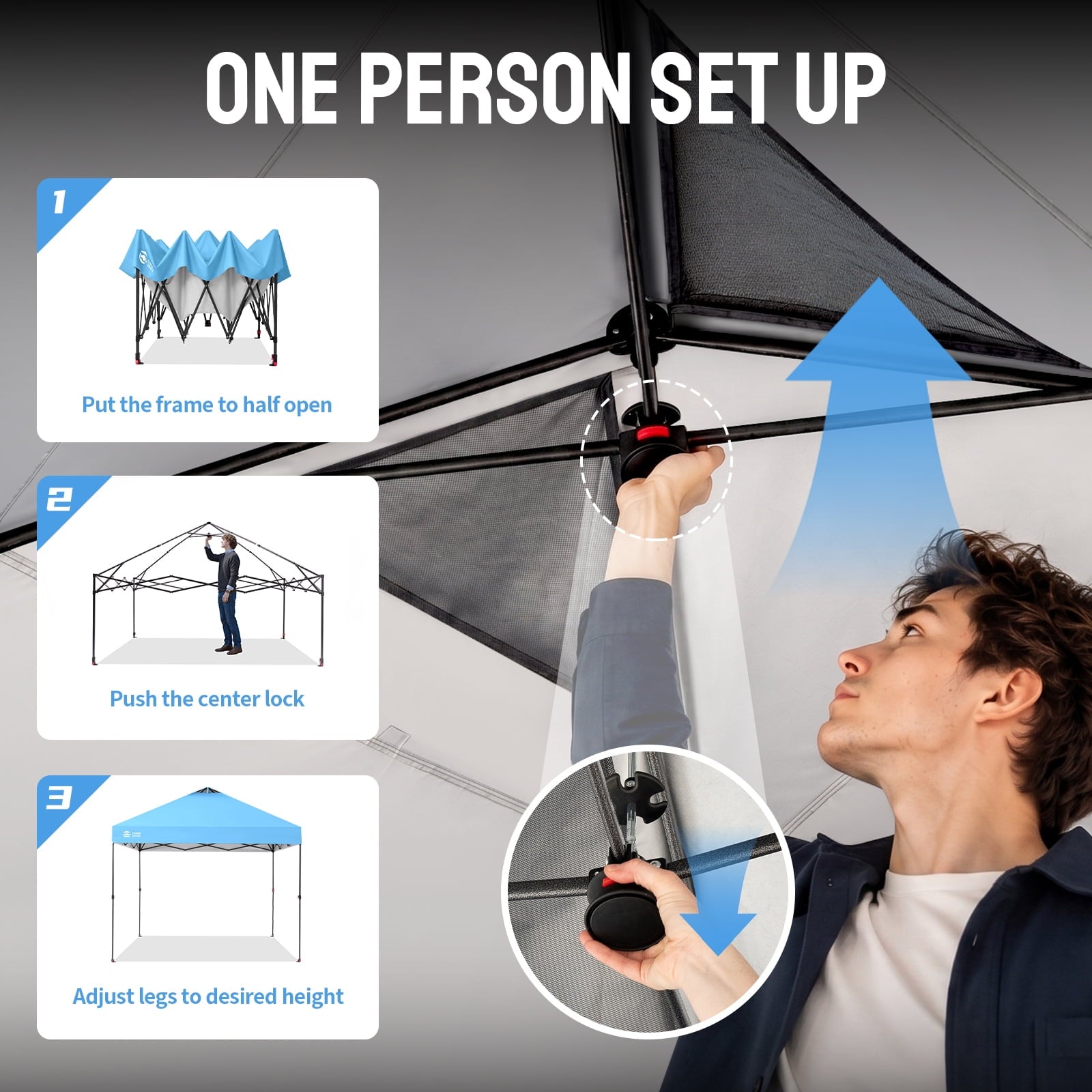 CROWN SHADES 10x10 Pop Up Canopy Patented Center Lock One Push Instant Outdoor Canopy Tent Grey