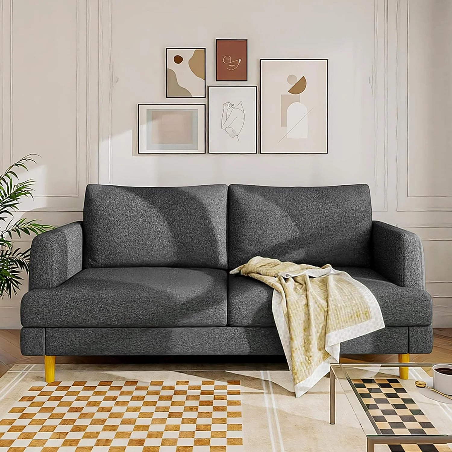 Loveseat Sofa Couch for Living Room with USB Type C Ports Small Dark Gray Upholstered Couches