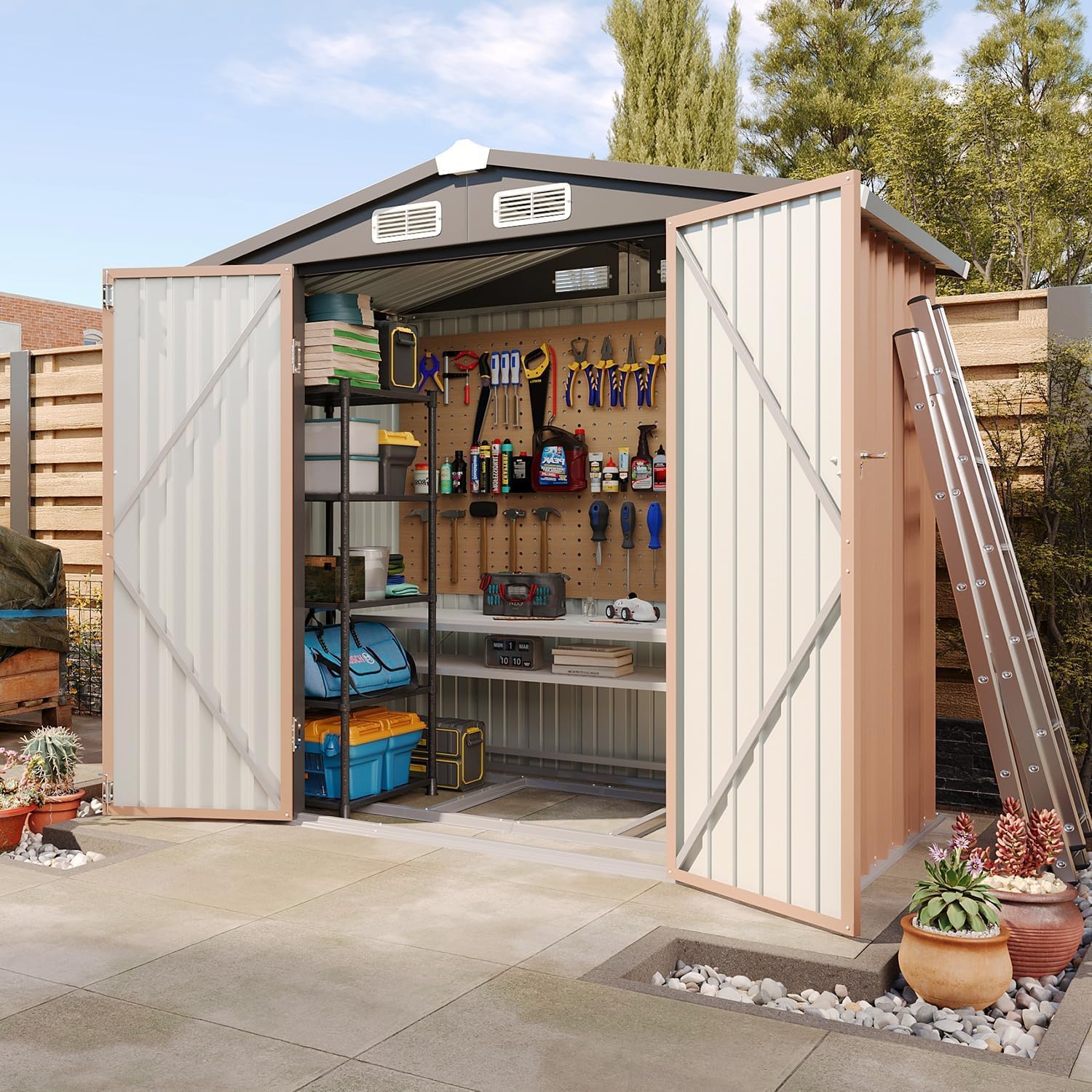 Aoxun 6.2x4 FT Shed Outdoor Storage Shed with Lockable Doors Sloping Roof Metal Garden