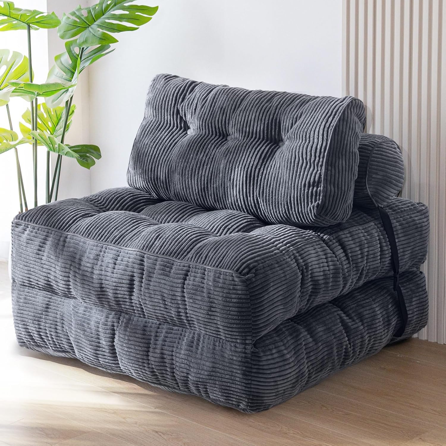 MAXYOYO Folding Sofa Bed, Convertible Sleeper Chair with Pilow Foldable Mattress with Back Support, Portable Fold Out Chair Bed Comfy Floor Sofa Lounge for Living Room Bedroom, Beige, Double