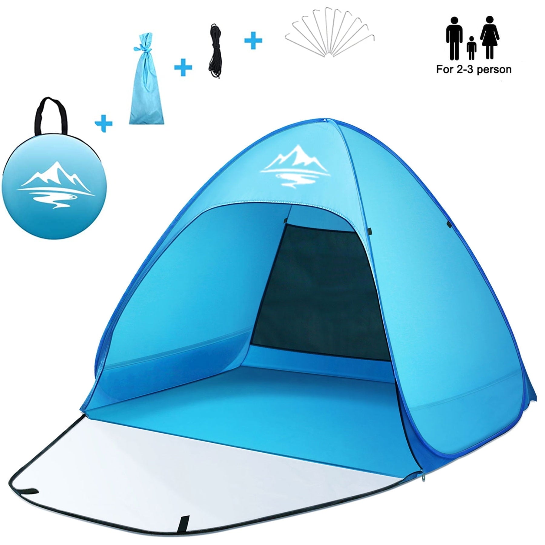 Pop up Beach Tent,  1-2 Person Portable Sun Shelter with UV 50+ Protection for Seaside and Picnic, Sky Blue