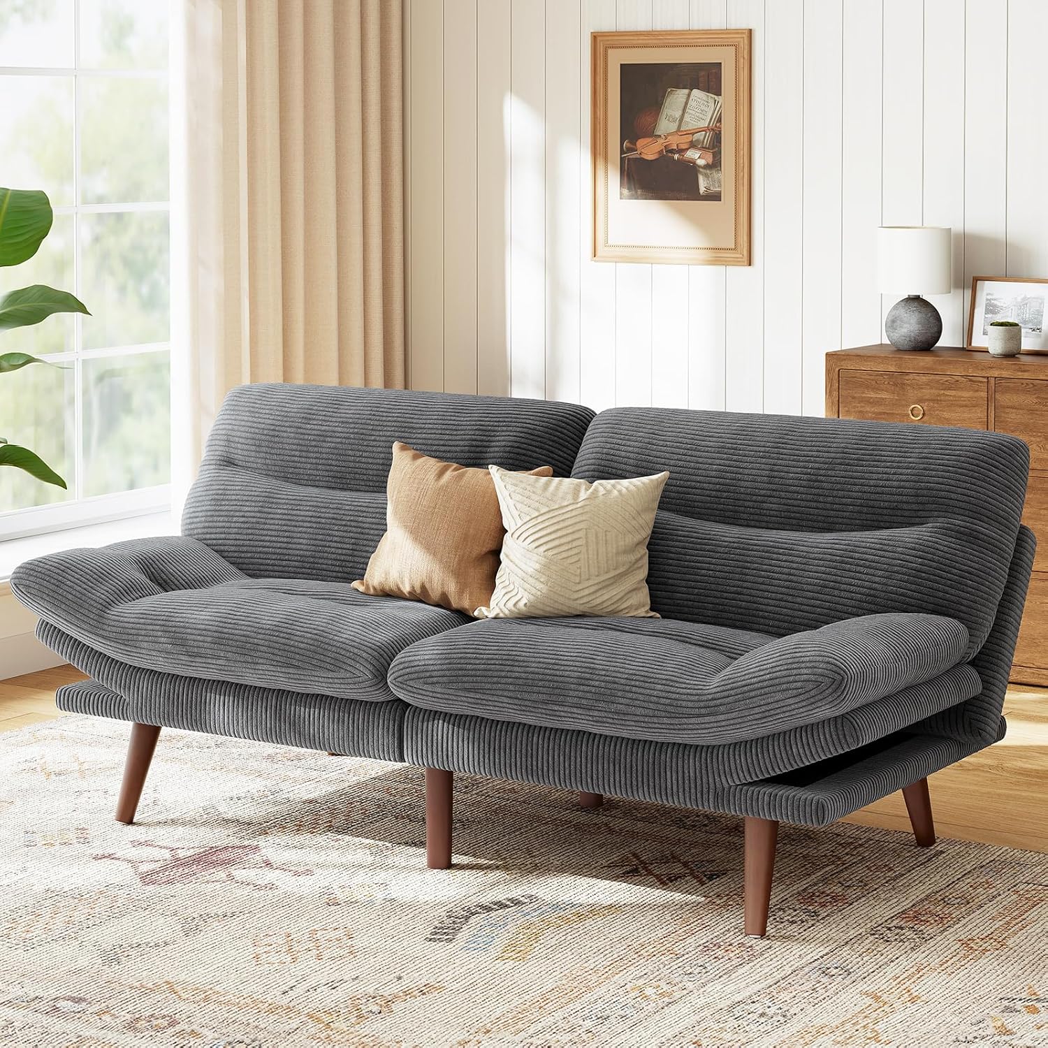 Futon Sofa Bed Futon Sofa Adjustable Back Armrests Converts to Small Sleeper Sofa Bed