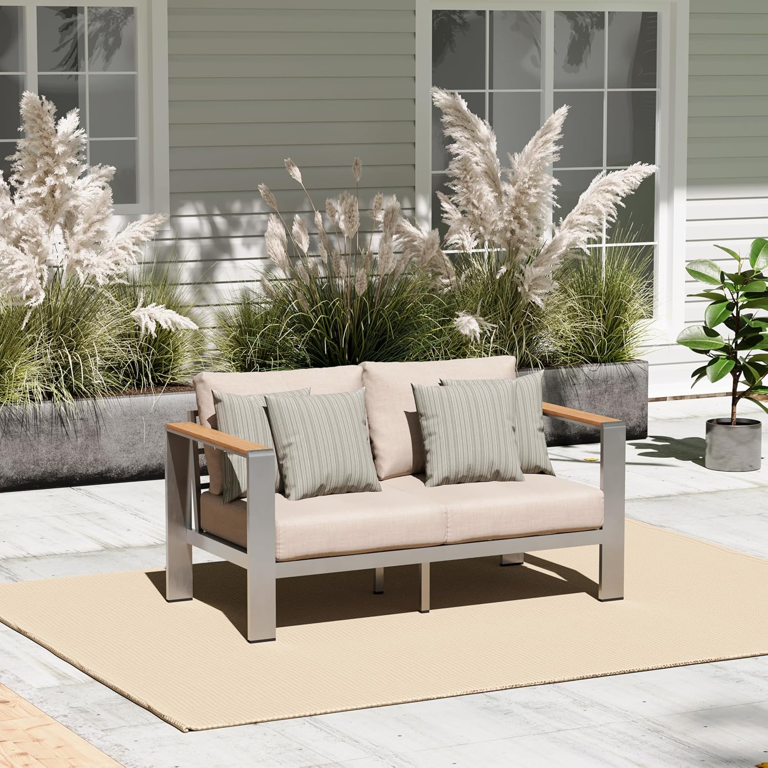 Aluminum Outdoor Patio Furniture Set with Coffee Table, 4 Piece Patio Conversation Sets with Washable Thick Cushions