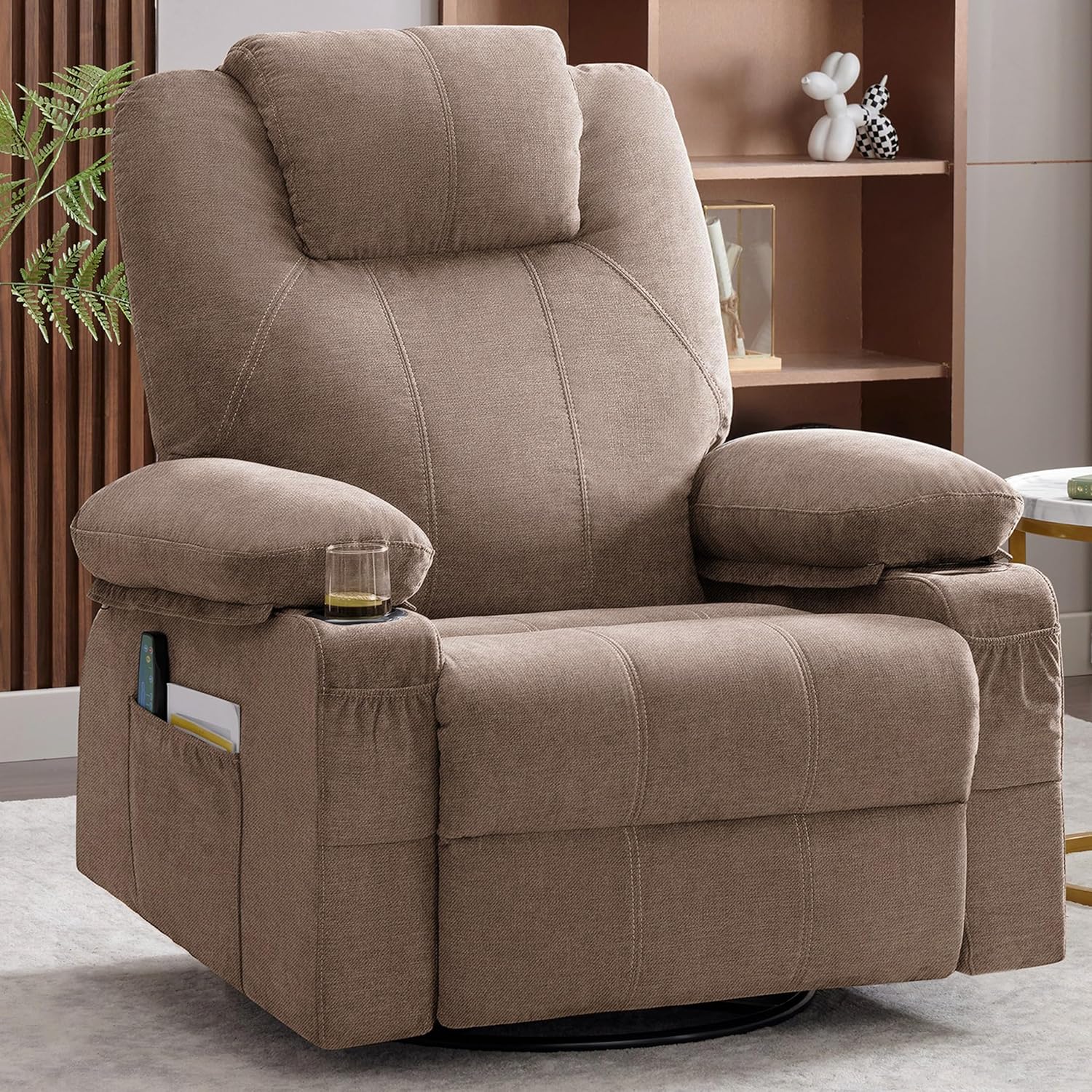 Large Swivel Rocking Recliner with Heating and Massage Function, 360 Degree Swivel Rocking Single Sofa