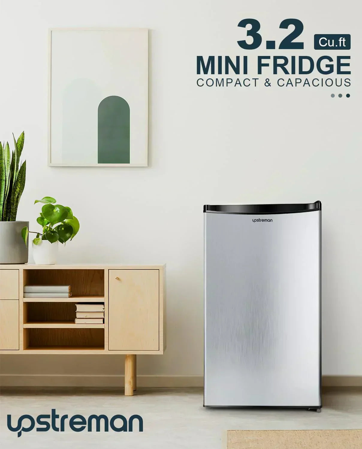 Upstreman 3.2 Cu.Ft Mini Fridge Freezer Single Door Fridge Dorm Fridge Adjustable Thermostat