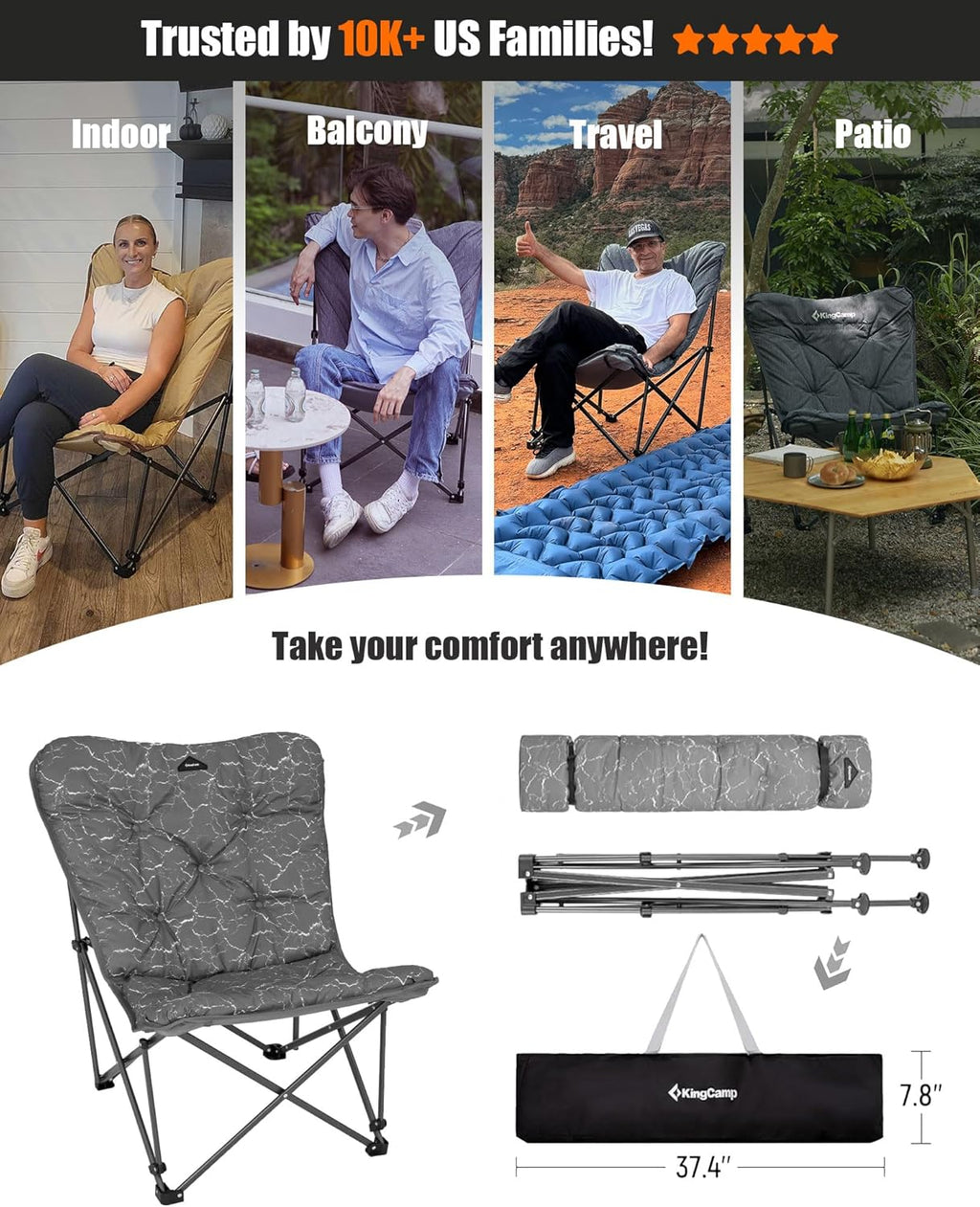 Butterfly chair extra large thick comfortable camping chair portable folding chair heavy duty seat
