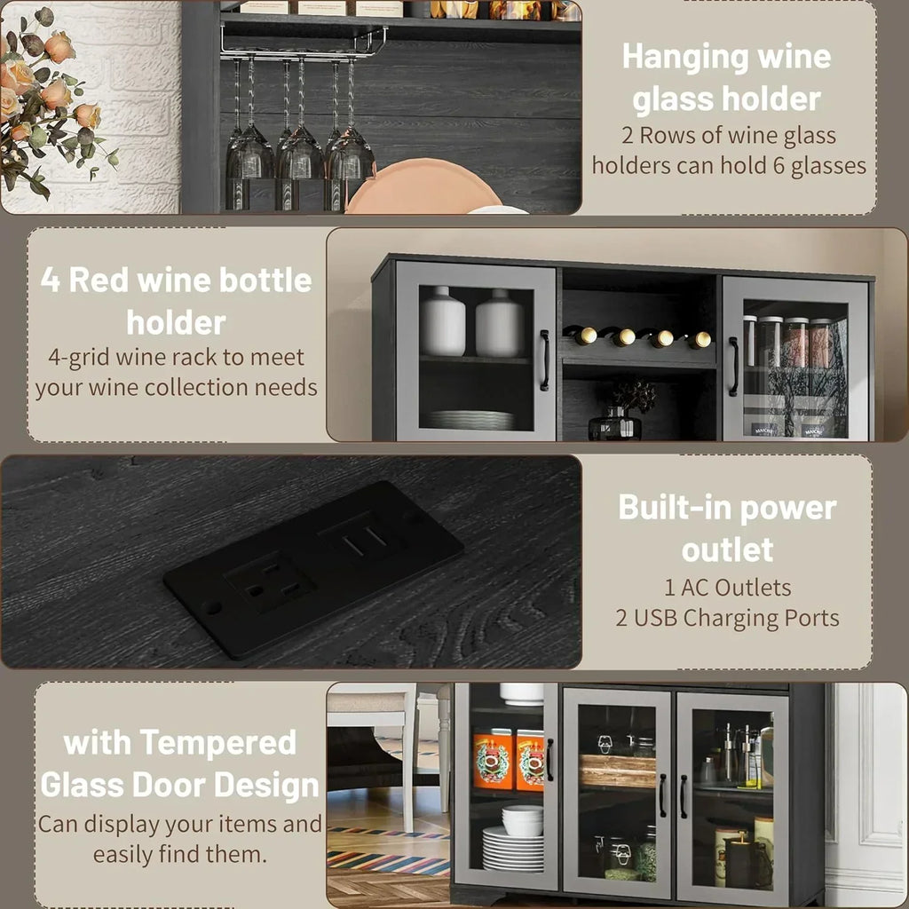 Kitchen Hutch Pantry Cabinet 71 Tall with Glass Doors