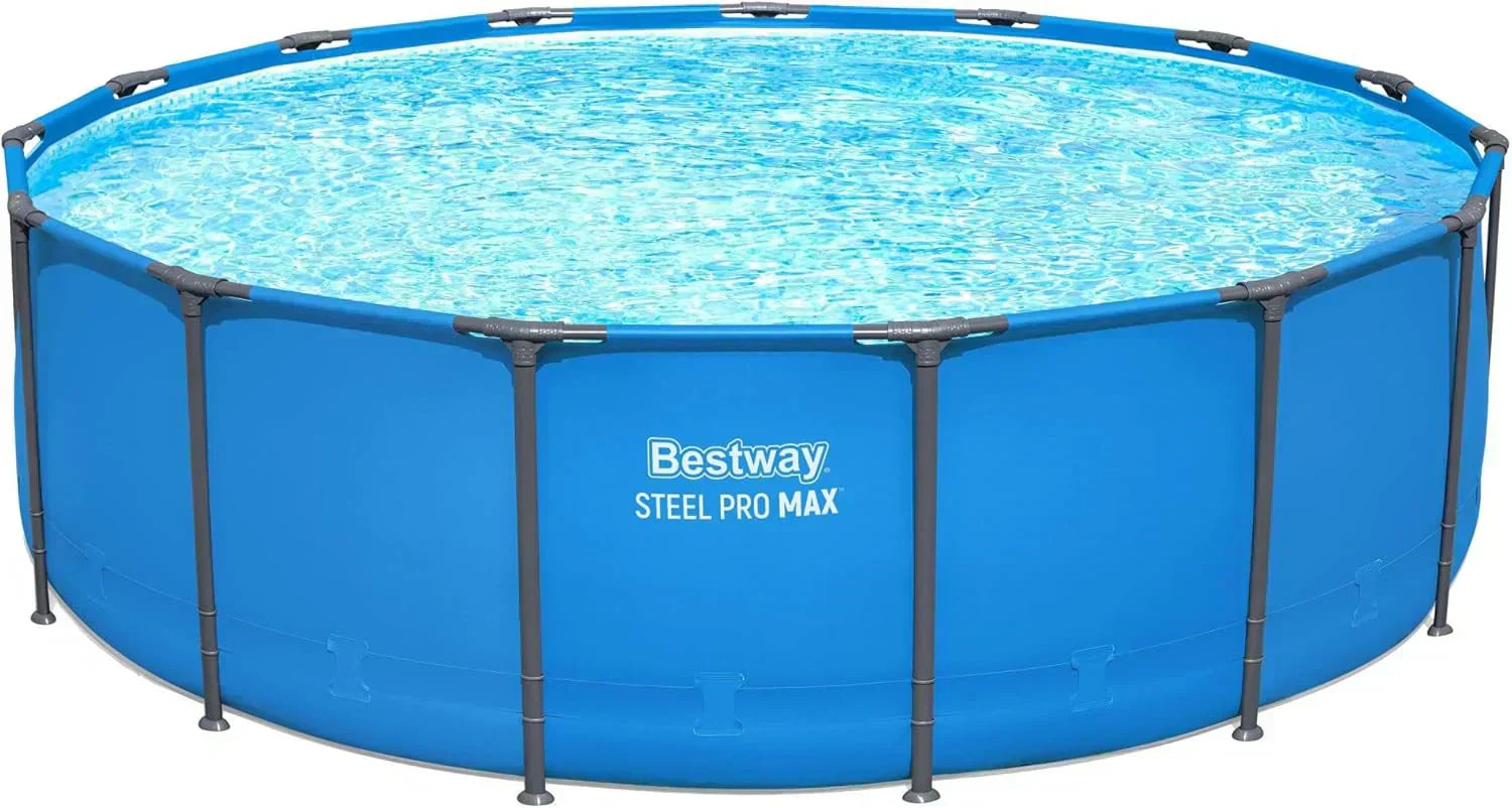 Steel Pro MAX 14 Foot x 48 Inch Round Metal Frame Above Ground Outdoor Swimming Pool Set