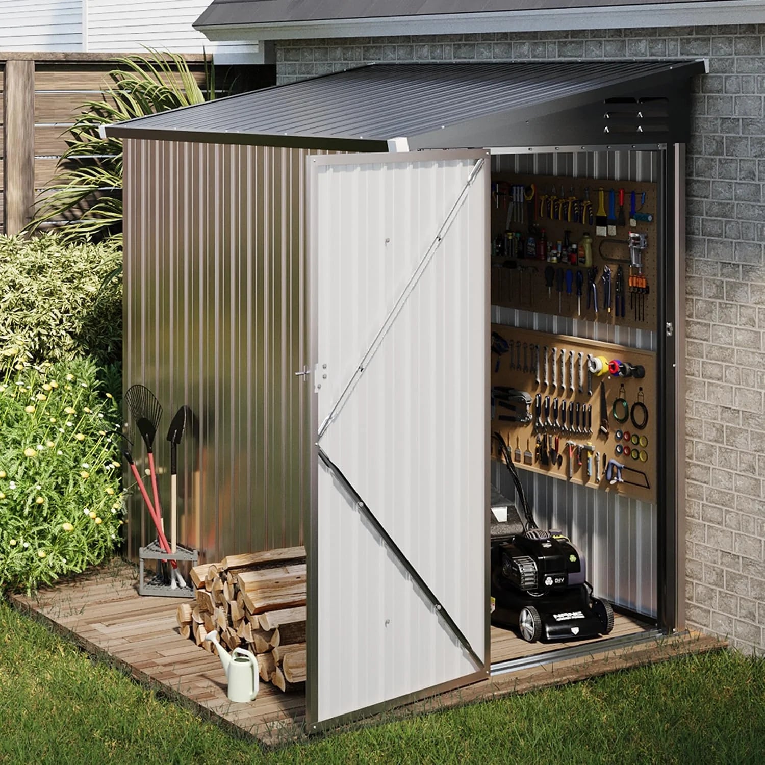 Aoxun 6.2x4 FT Shed Outdoor Storage Shed Metal Garden Shed Slooping Roof Tool Shed Bike Shed