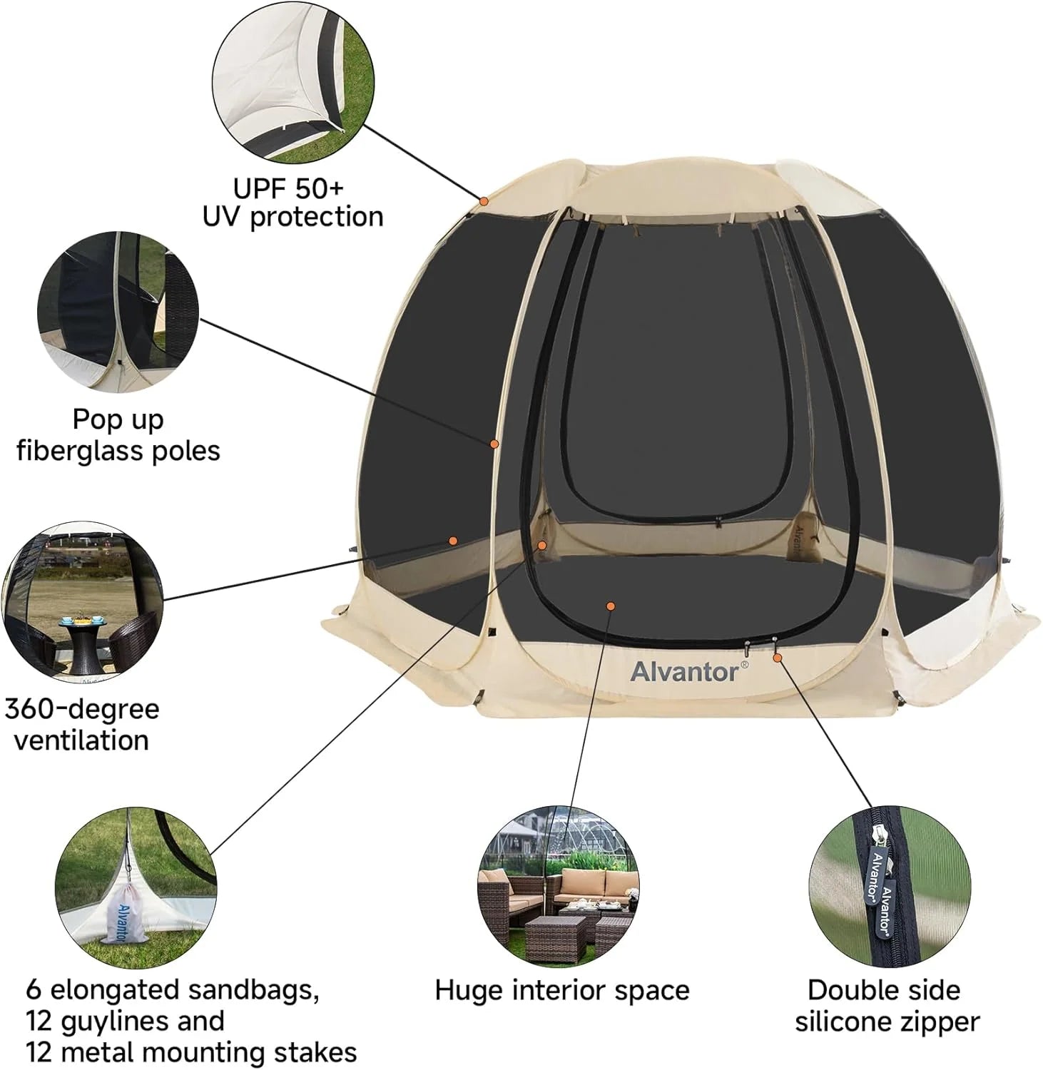 Screen gazebo, sleeps 6-10-15 people Igloo-style canopy tent with mosquito net on the sides Perfect for garden, patio, backyard