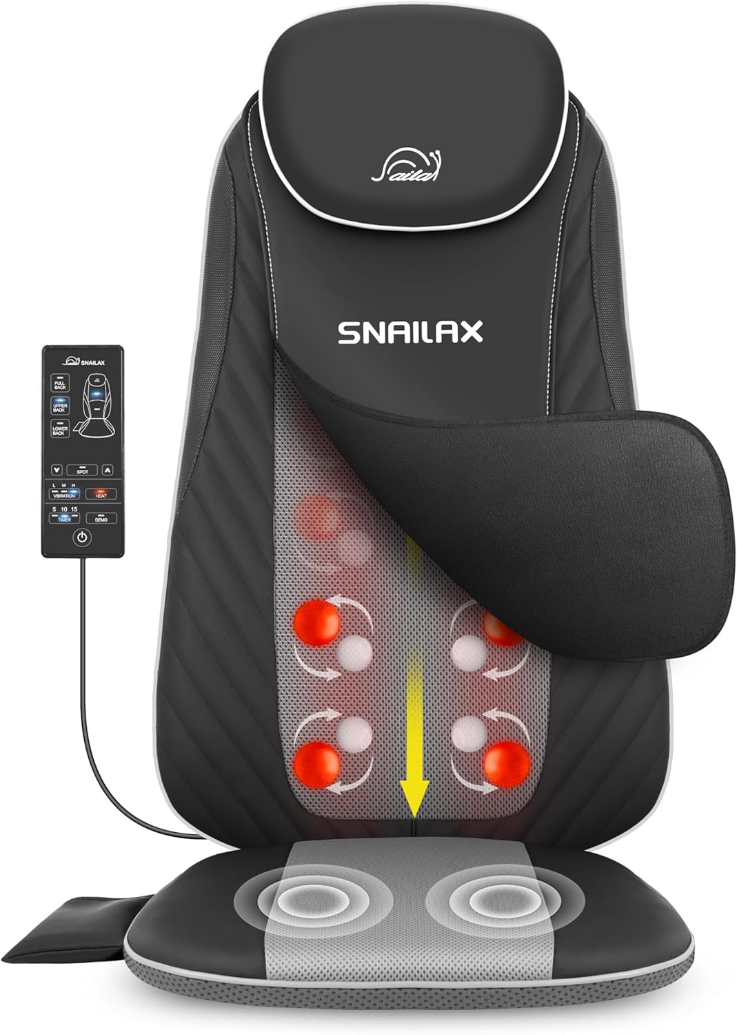 Snailax Shiatsu Massage Cushion with Heat Massage Chair Pad Kneading Back Massager for Home