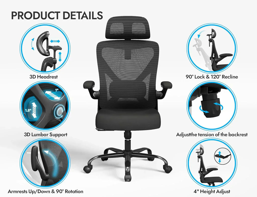 Office computer desk and chair gaming chair with lumbar support and headrest