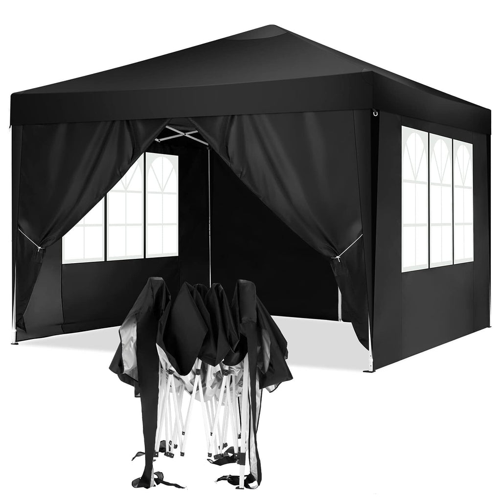 HOTEEL 10x10ft Popup Canopy Waterproof Canopy with 4 Sidewalls Outdoor Commercial Instant Shelter Beach Camping Canopy Tent for Party, Black