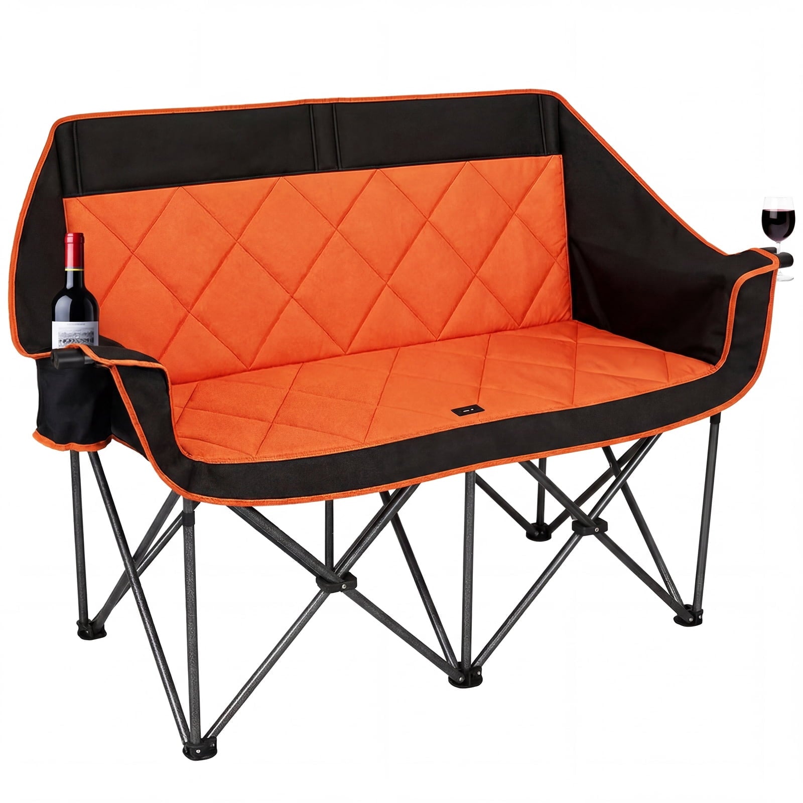 SUNSPIRE Oversized Camping Chair 2 Person Loveseat Heavy Duty Folding Outdoor Couch 750 lbs Padded Double Duo Sofa with Cup Holders Black