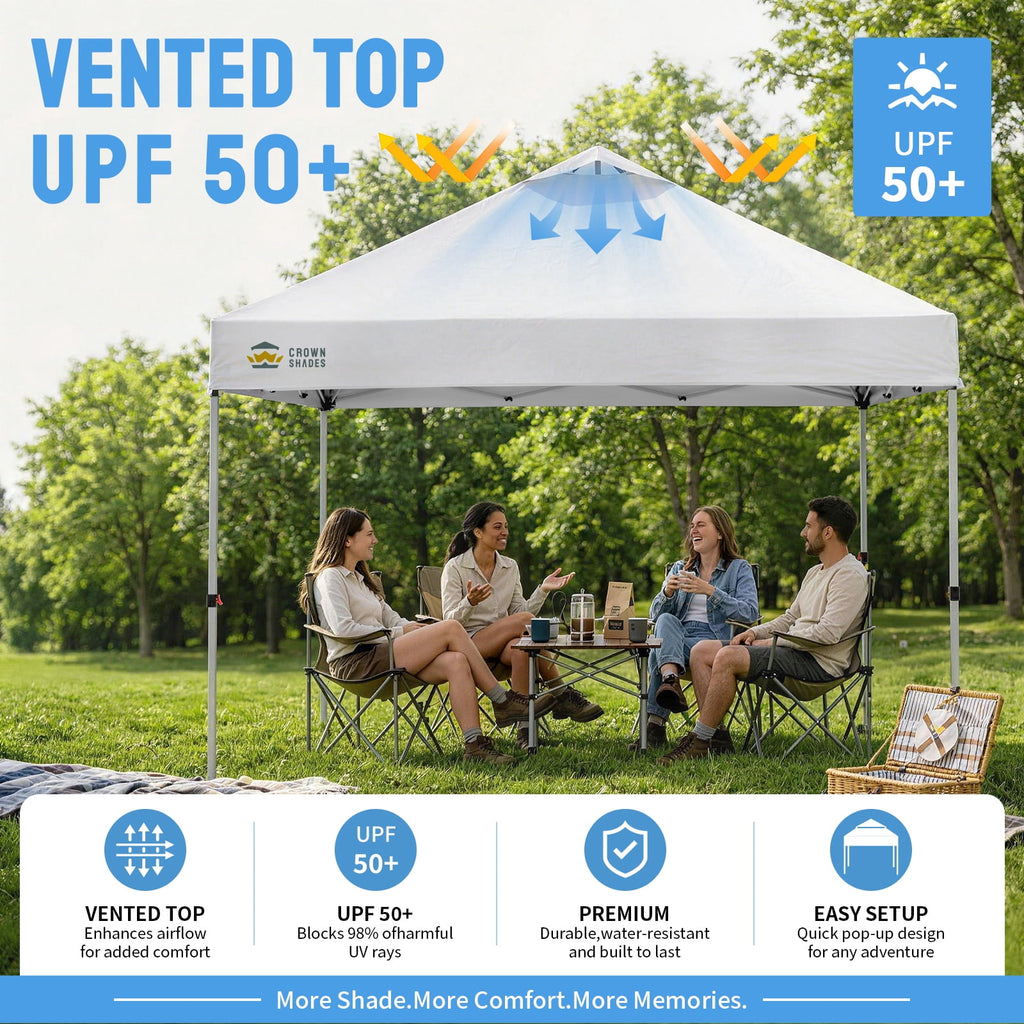 CROWN SHADES 10'x10' Instant Canopy Tent with 1 Sidewall with One Push Setup Sun Shelter for Events Parties Sky Blue