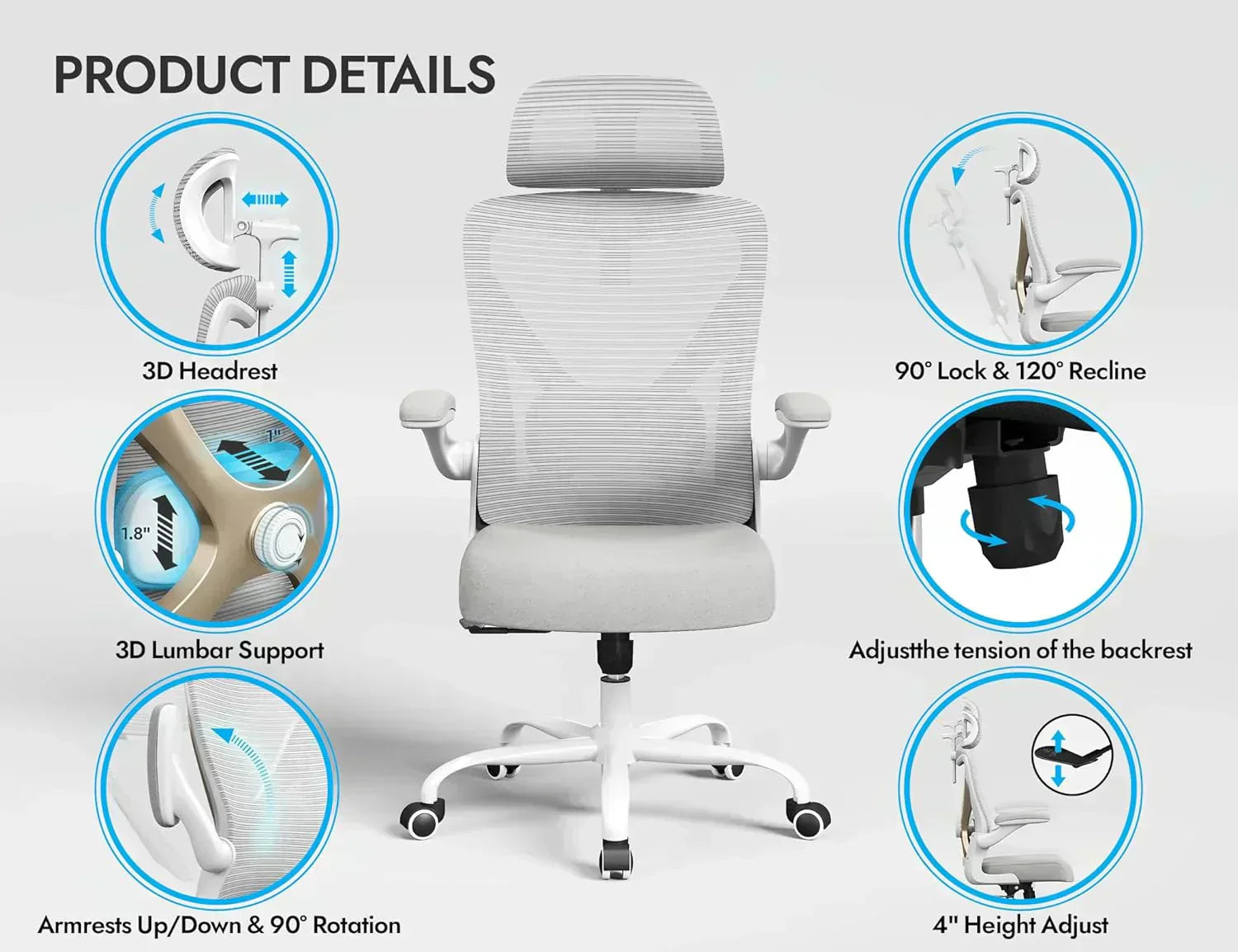 Office computer desk and chair gaming chair with lumbar support and headrest