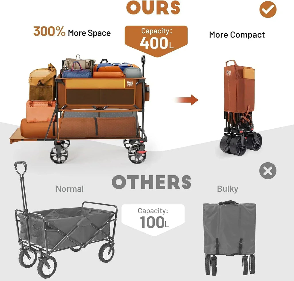 400L Large Capacity Folding Double Decker Cart with Brakes 54 Inch Extra Long Extended Cart