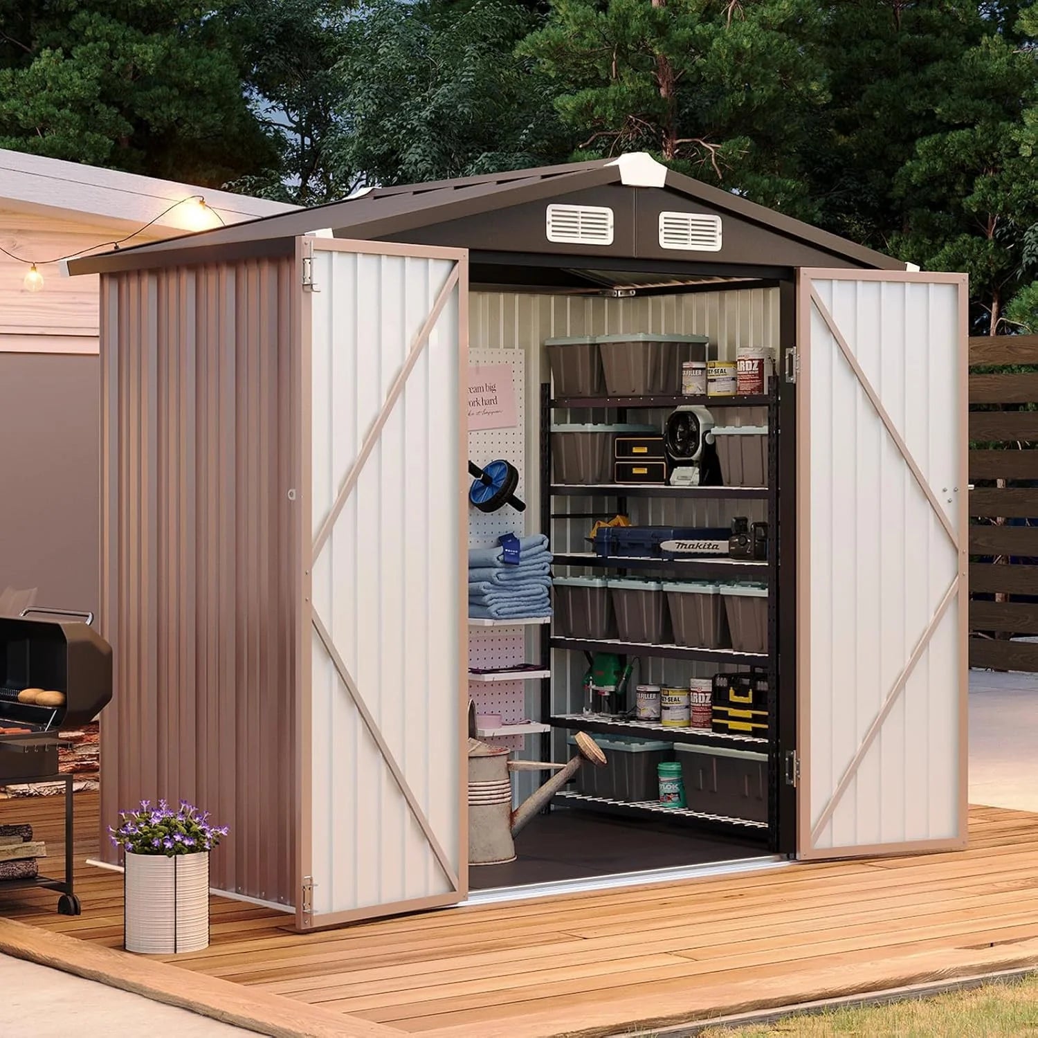 Aoxun 7.4x5.3FT Shed with Floor Galvanized Steel Outdoor Storage Shed Metal Garden Shed