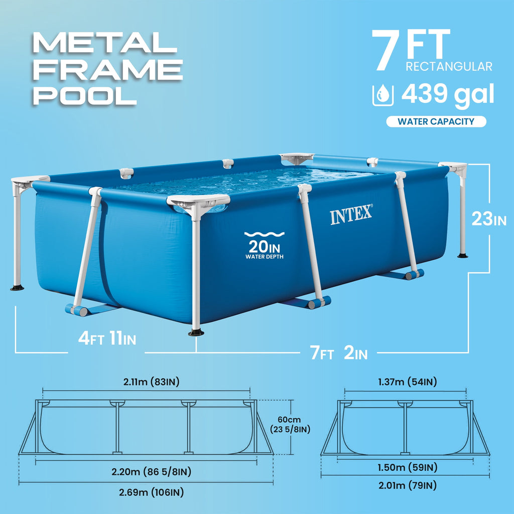 INTEX Rectangular Frame 9ft 10in x 29.5 Above Ground Swimming Pool with Flow Control Valve