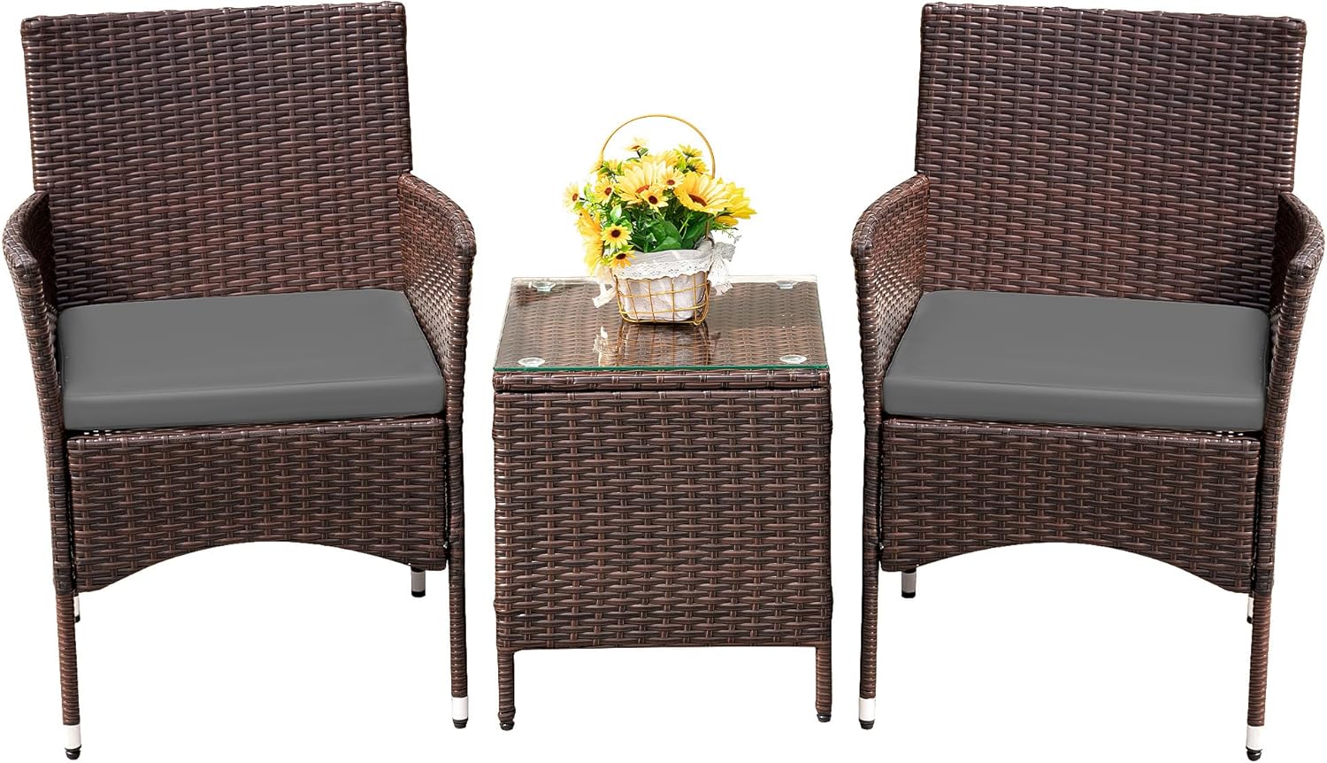 Devoko Patio Porch Furniture Sets 3 Pieces PE Rattan Wicker Chairs Outdoor Garden Furniture Sets