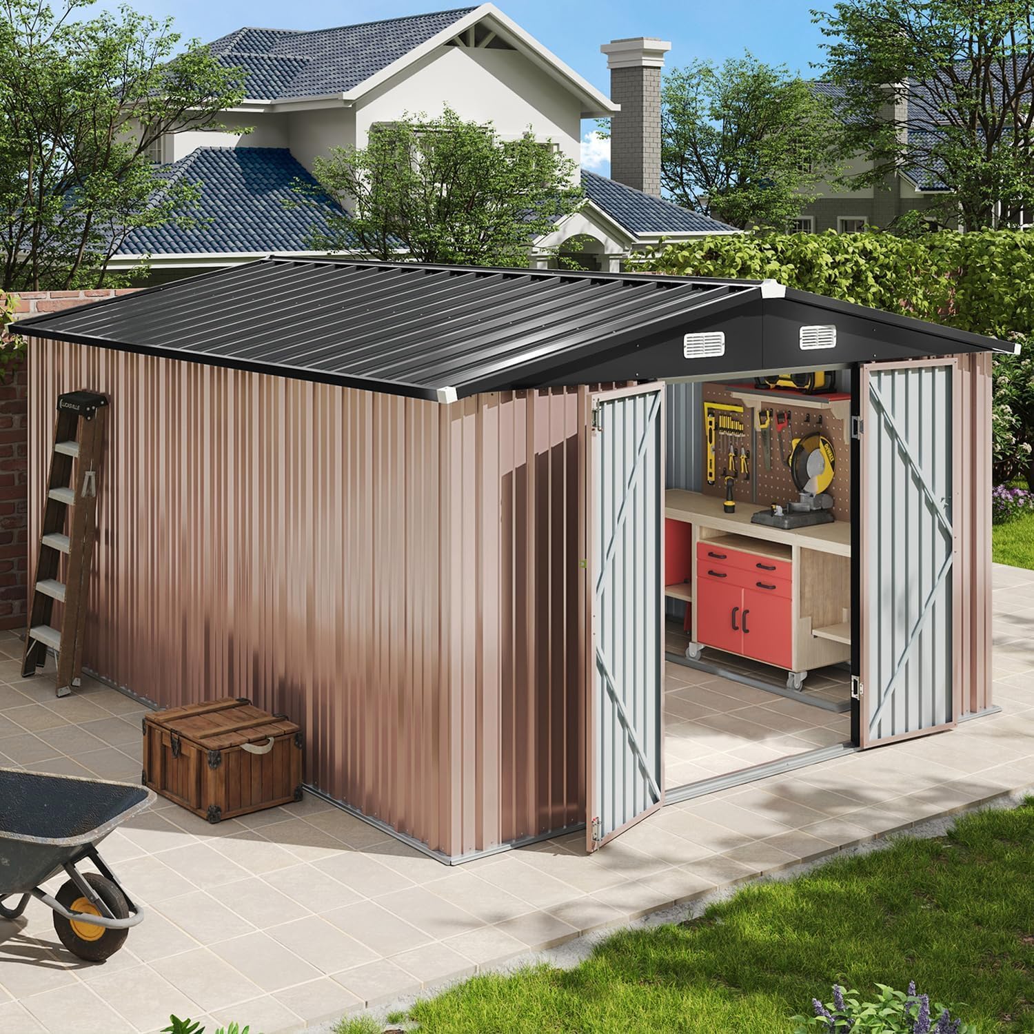 Aoxun 6.2x4ft Shed Outdoor Storage Shed with Lockable Door Metal Garden Tool Shed