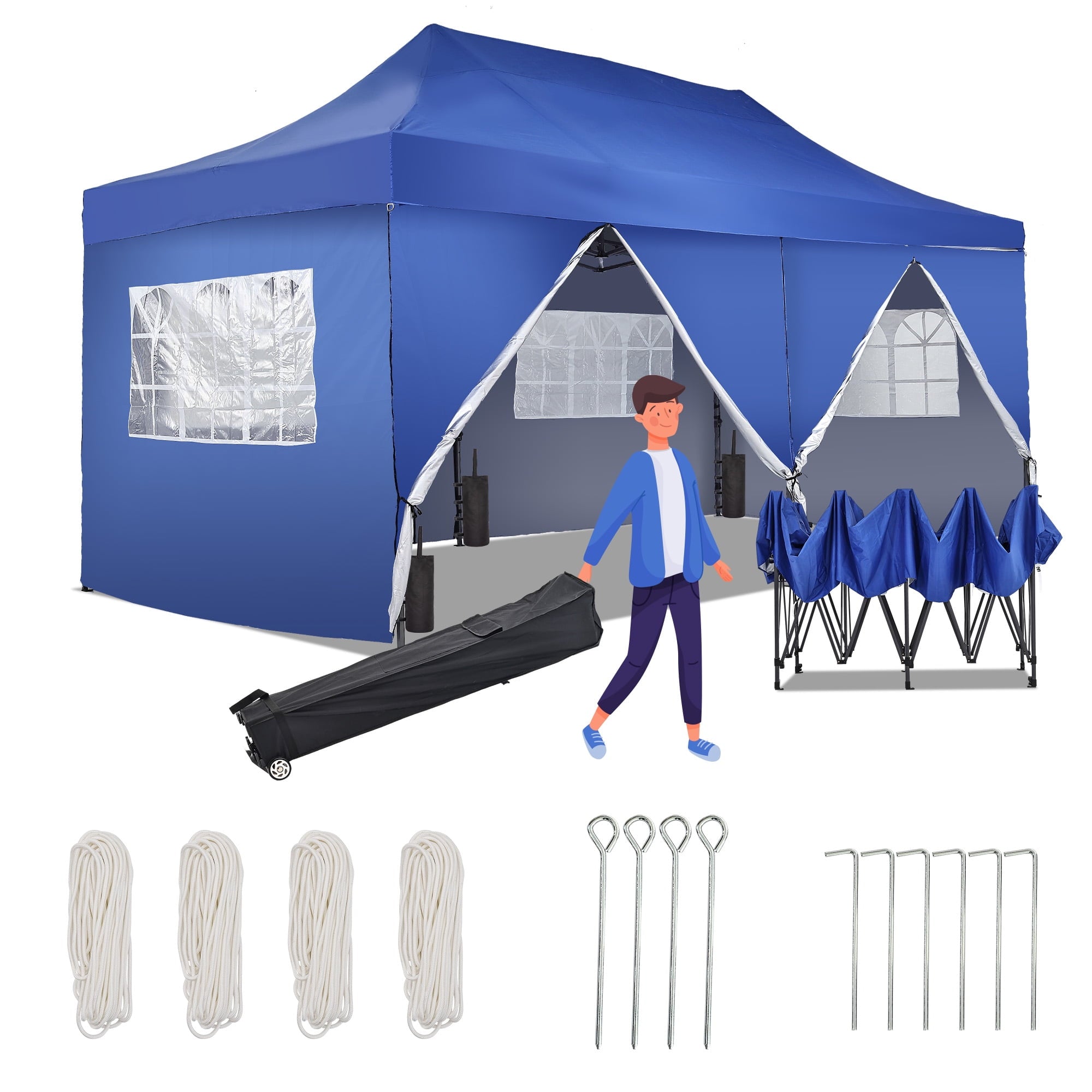 Ainfox 5-Piece Sidewalls for 10x20 Pop Up Canopy Tent, 420D Oxford PVC Waterproof Sun Shade Privacy Walls with Windows & Zippers, White