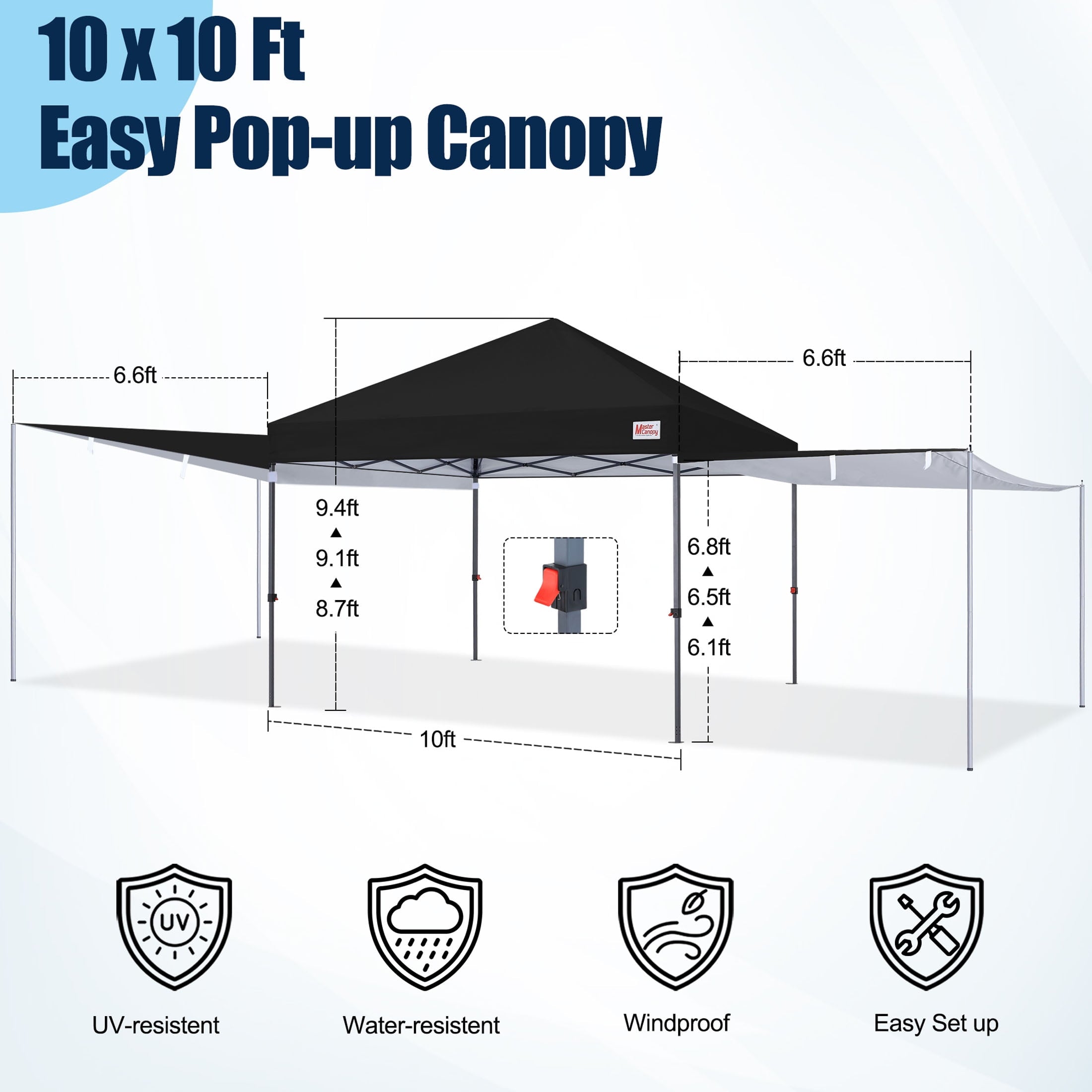 MASTERCANOPY 10 x 10ft Pop-up Canopy Tent with 2 Detachable Side Shades, White
