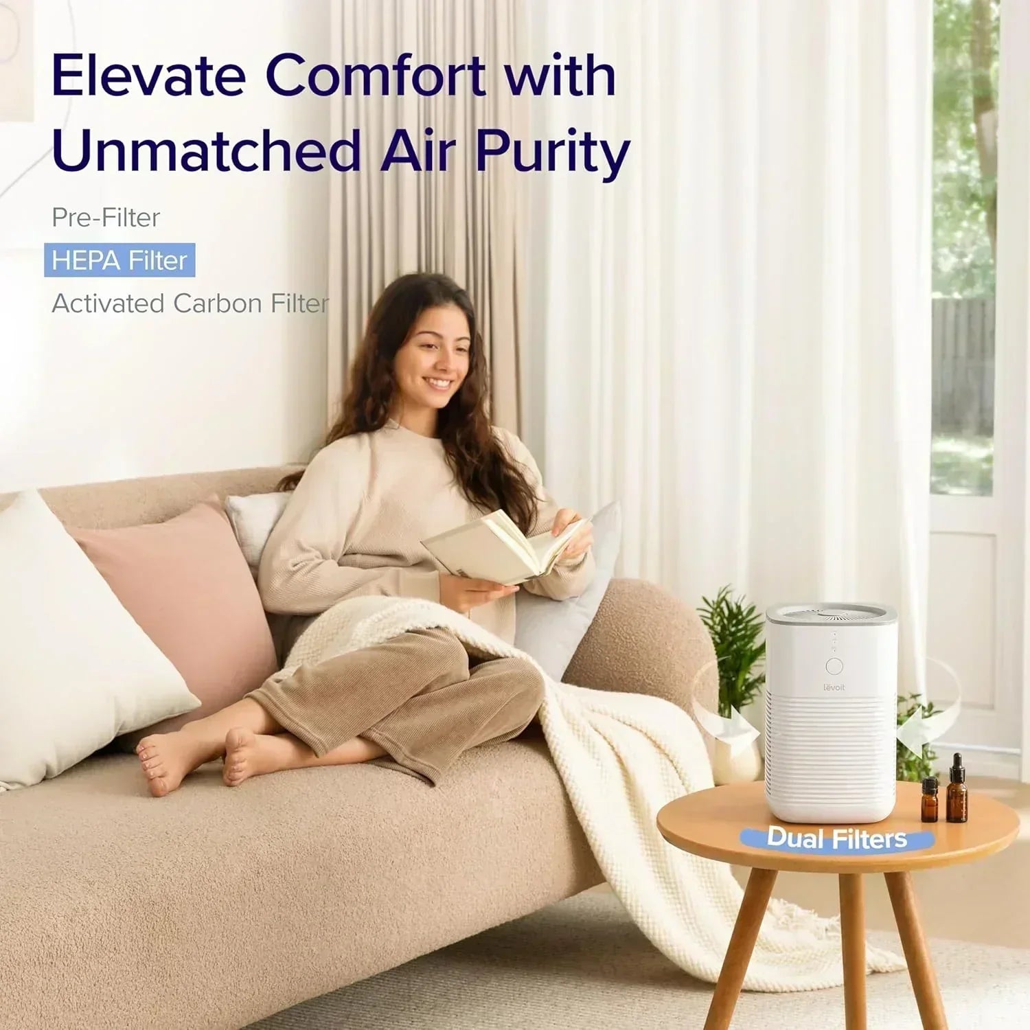 Air Purifier for Bedroom Allergies and Pet Hair 56W High Torque Motor