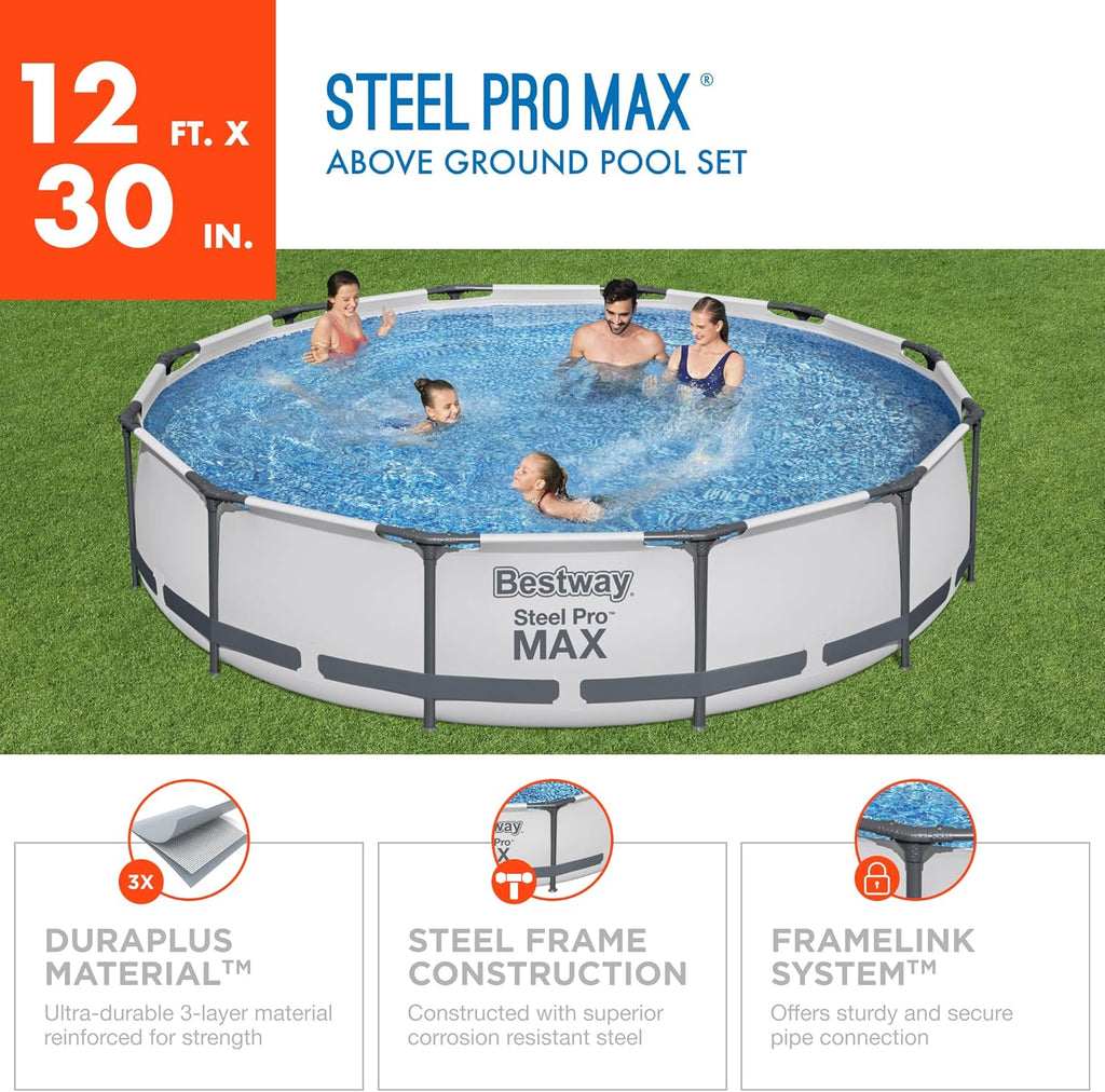 Steel Pro MAX 10 Foot x 30 Inch Round Metal Frame Above Ground Backyard Swimming Pool Set