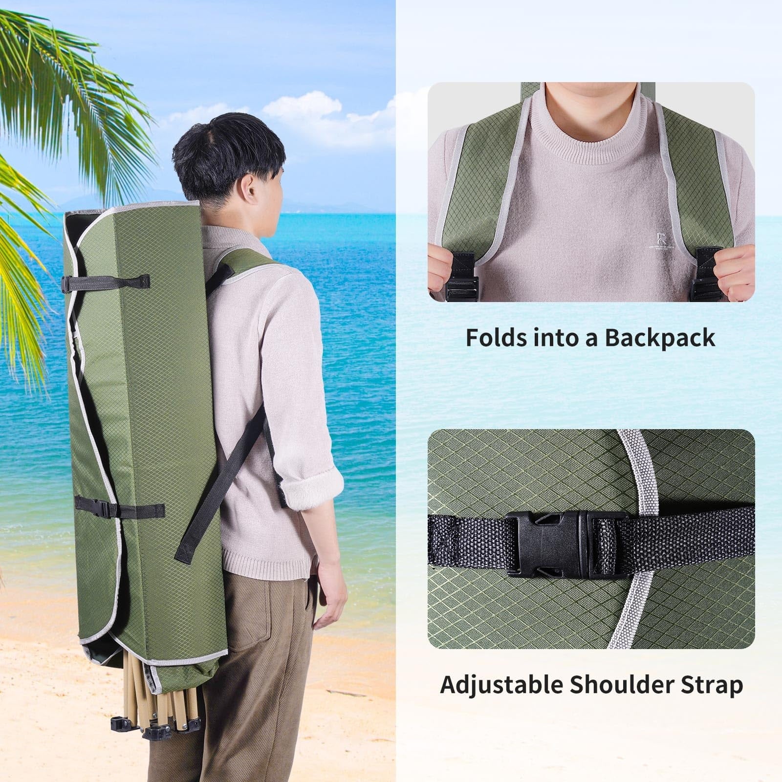 VTOY Camping Chair with Canopy Portable Canopy Camping Chairs with Shade for Outside Folding Beach Chairs with Shade for Adults(Olive Green)