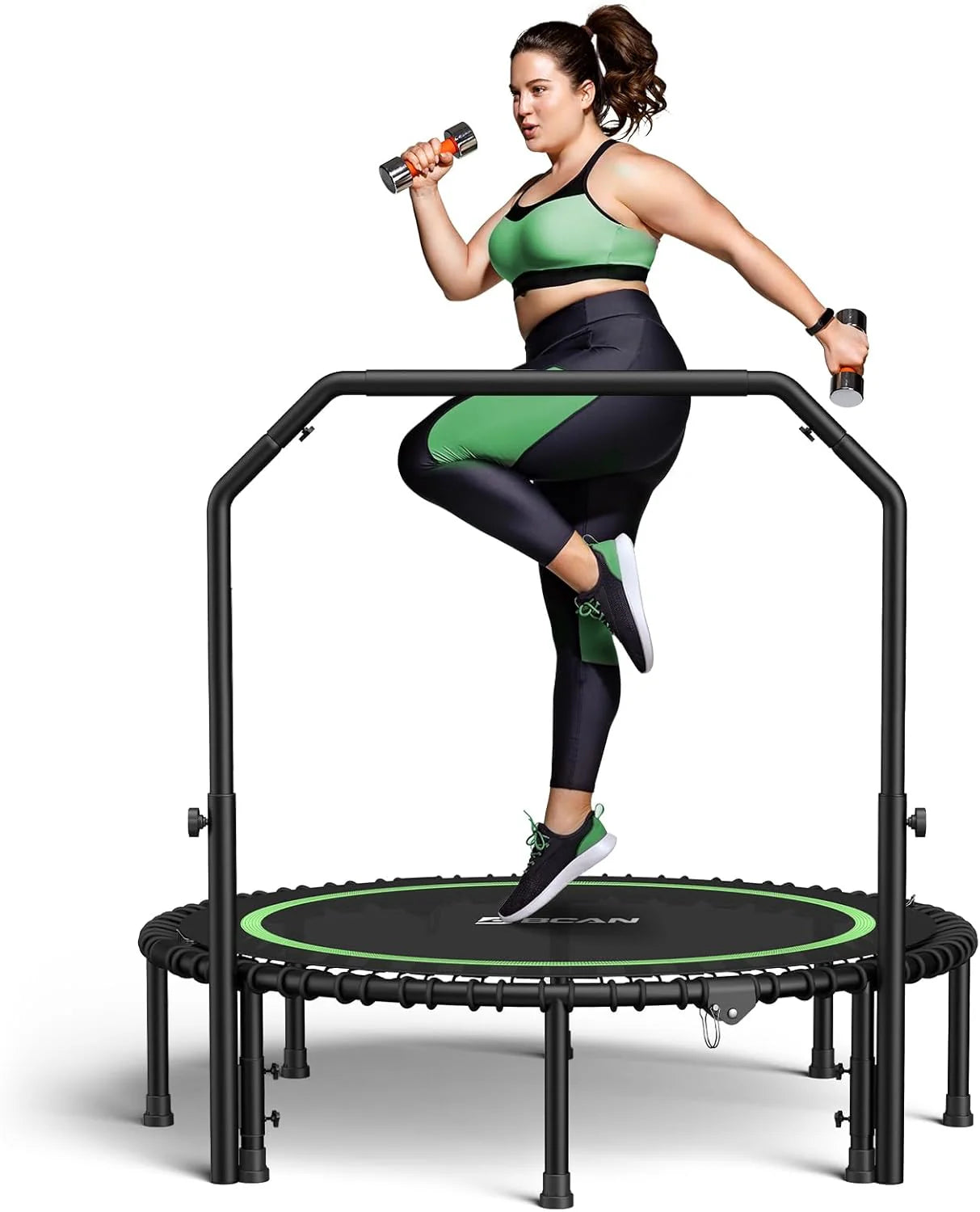 BCAN 450/550 LBS Foldable Mini Trampoline, 40/48 Fitness Trampoline with Bungees, U Shape Adjustable Foam Handle, Stable & Quiet Exercise Rebounder for Adults Indoor/Outdoor Workout
