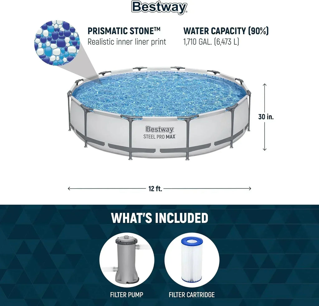 Steel Pro MAX 10 Foot x 30 Inch Round Metal Frame Above Ground Backyard Swimming Pool Set