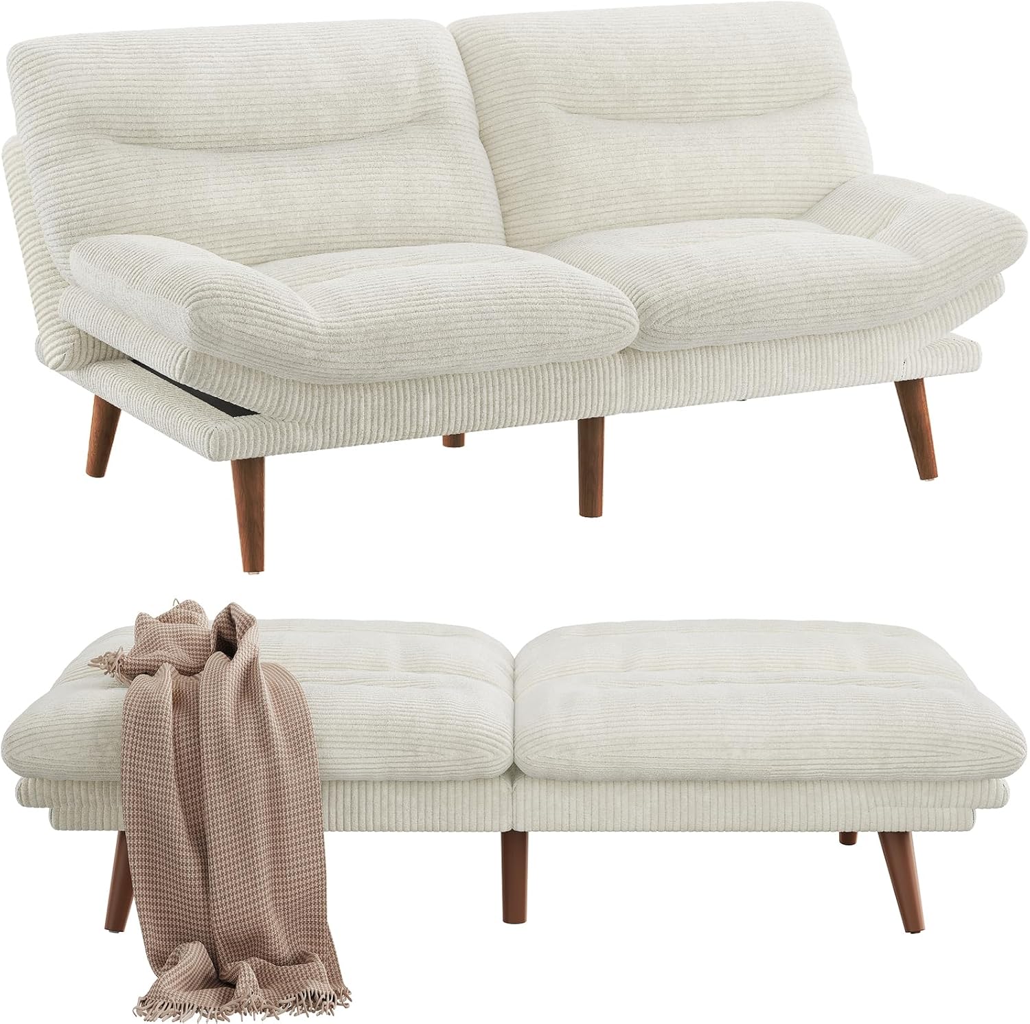 Convertible Futon Sofa Bed 66 Inch Corduroy Futon Sofa Recliner Sofa Bed for Small Spaces