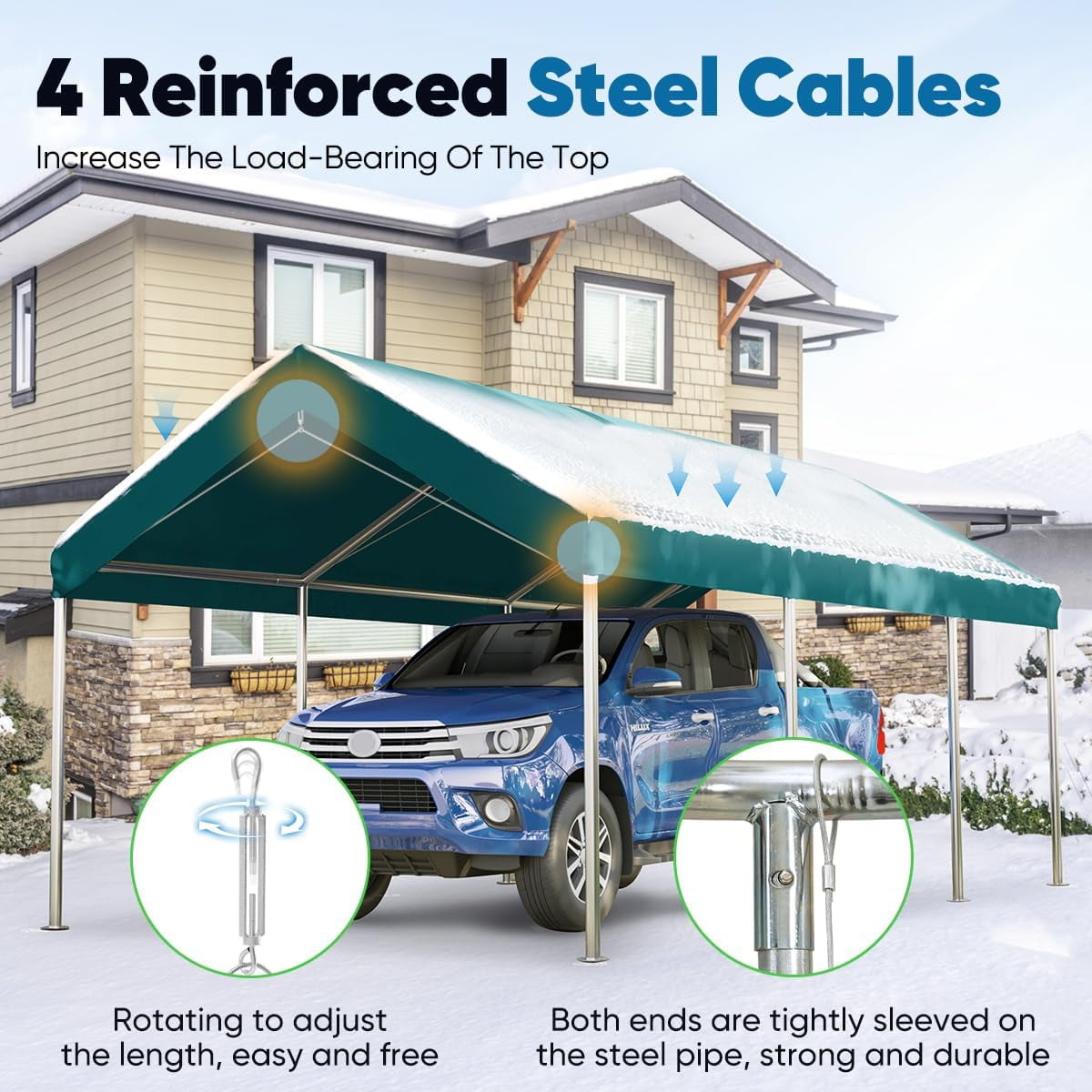 Quictent 10x20 ft Heavy Duty Carport Canopy Galvanized Car Tent Outdoor Garage Boat Shelter with Reinforced Structure, No Sidewall - White