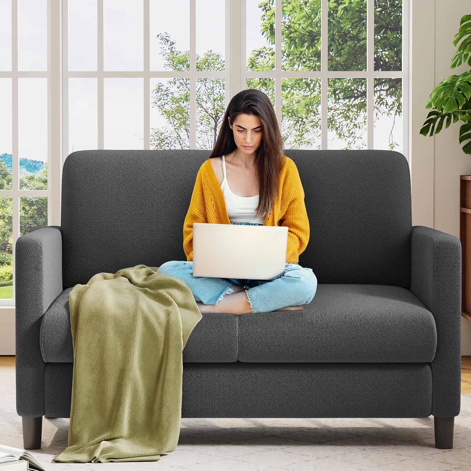 Loveseat Sofa 51 Love Seat Comfy Corduroy Small Loveseat Tool-Free Setup Couch
